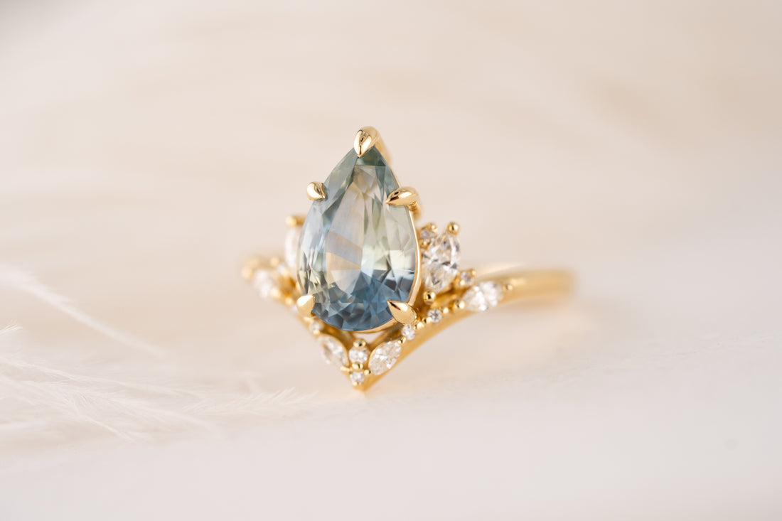 The Aurora Ring | 3.11 CT Pear Light Blue Bicolor Sapphire