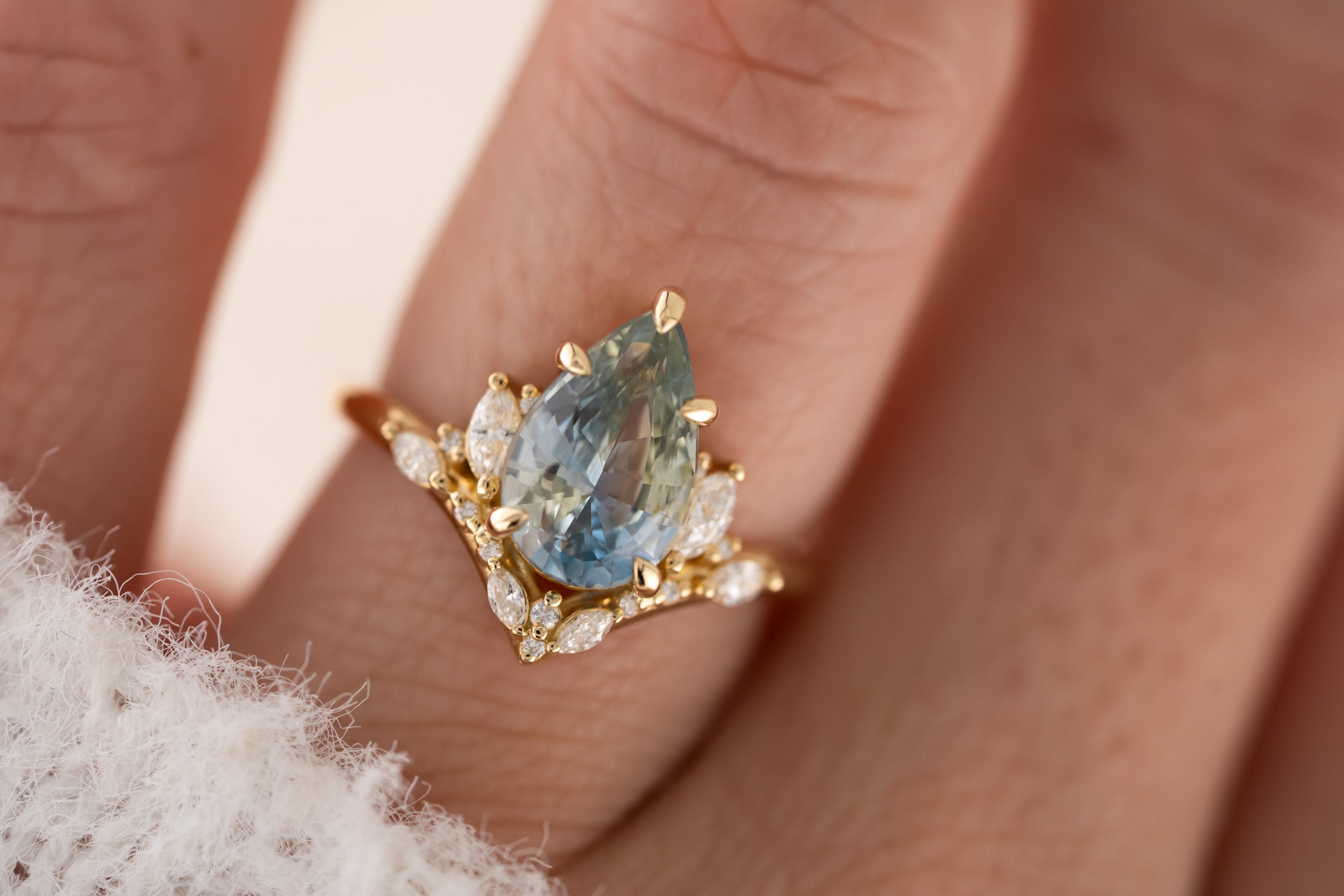 The Aurora Ring | 3.11 CT Pear Light Blue Bicolor Sapphire