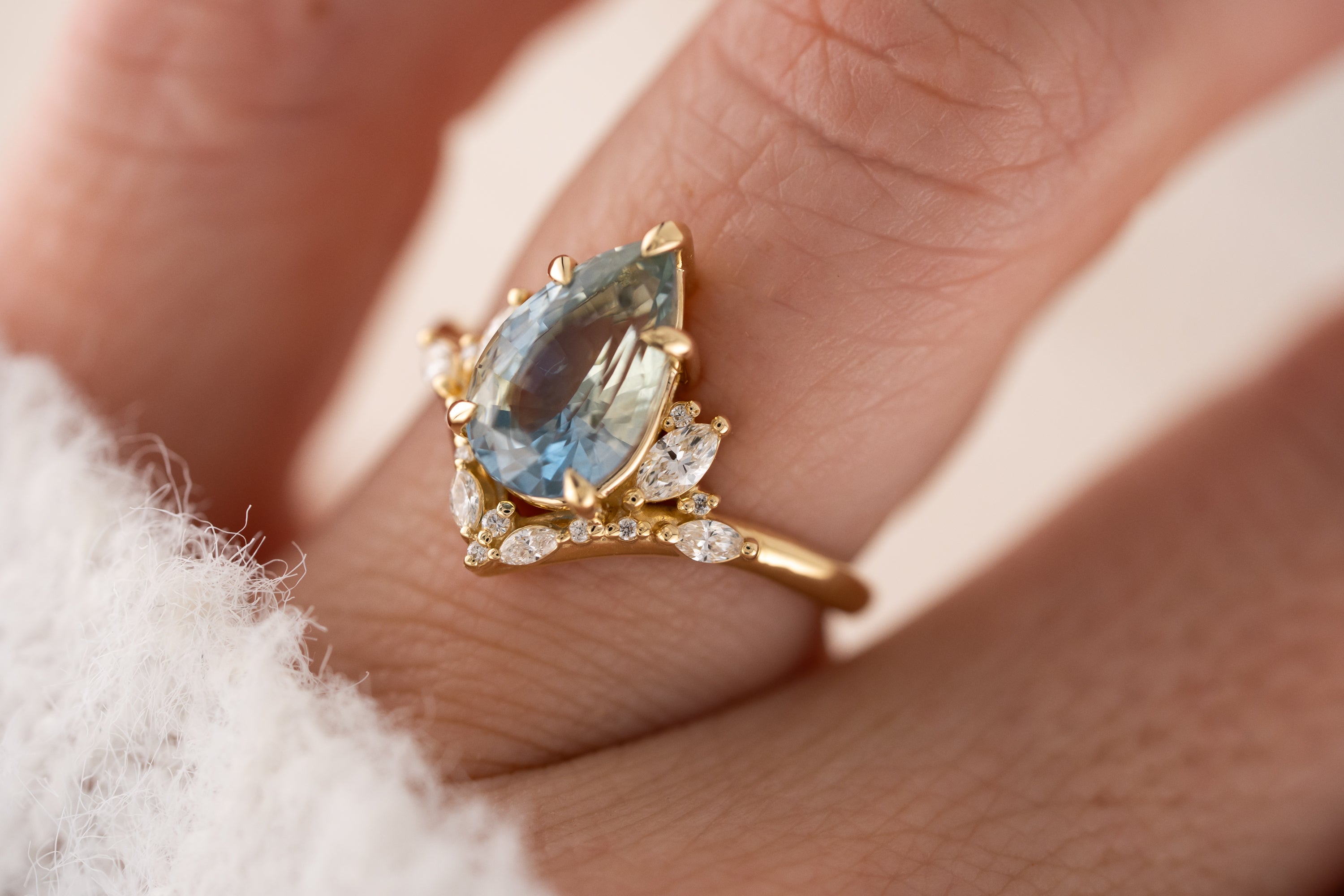 The Aurora Ring | 3.11 CT Pear Light Blue Bicolor Sapphire