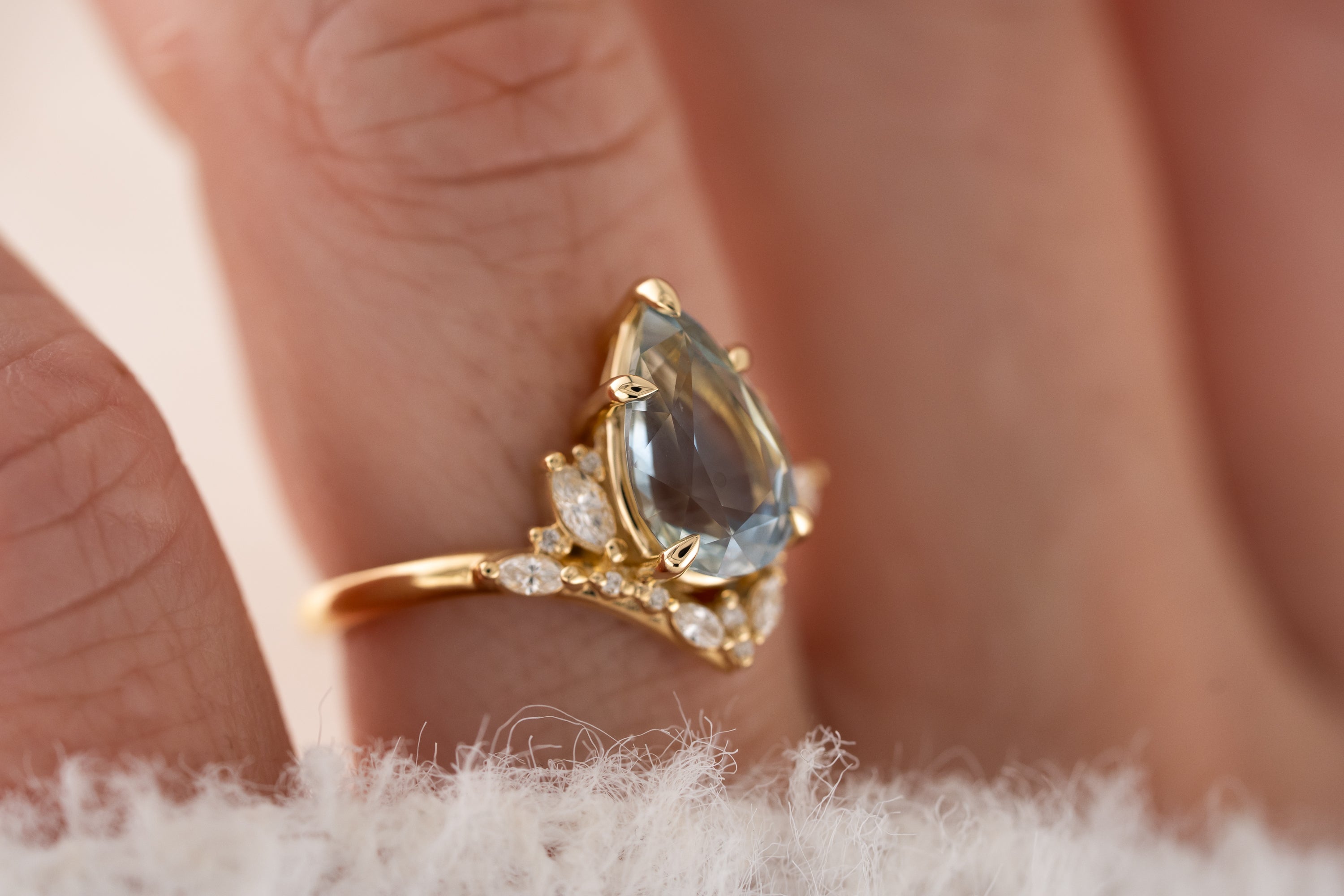 The Aurora Ring | 3.11 CT Pear Light Blue Bicolor Sapphire