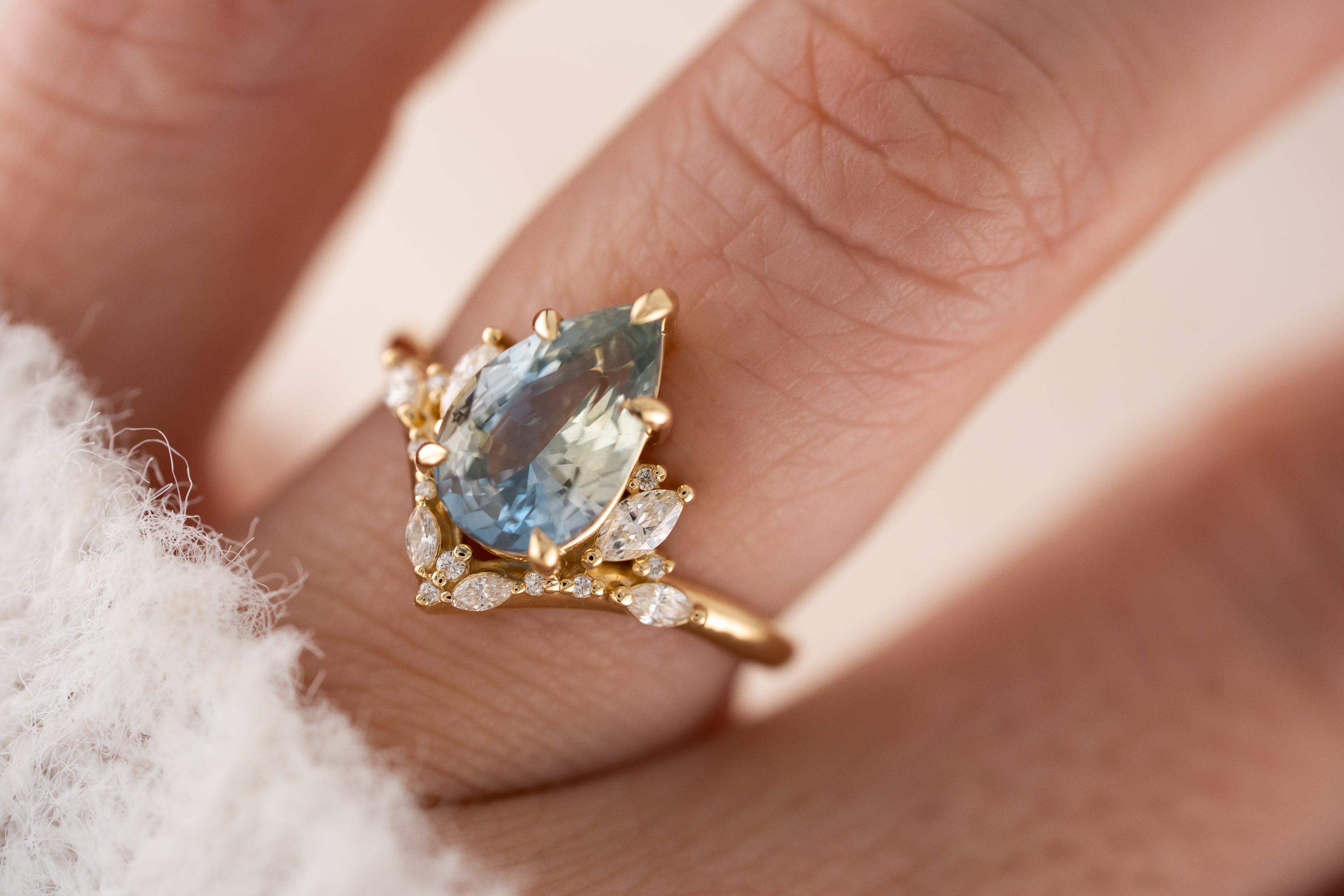 The Aurora Ring | 3.11 CT Pear Light Blue Bicolor Sapphire