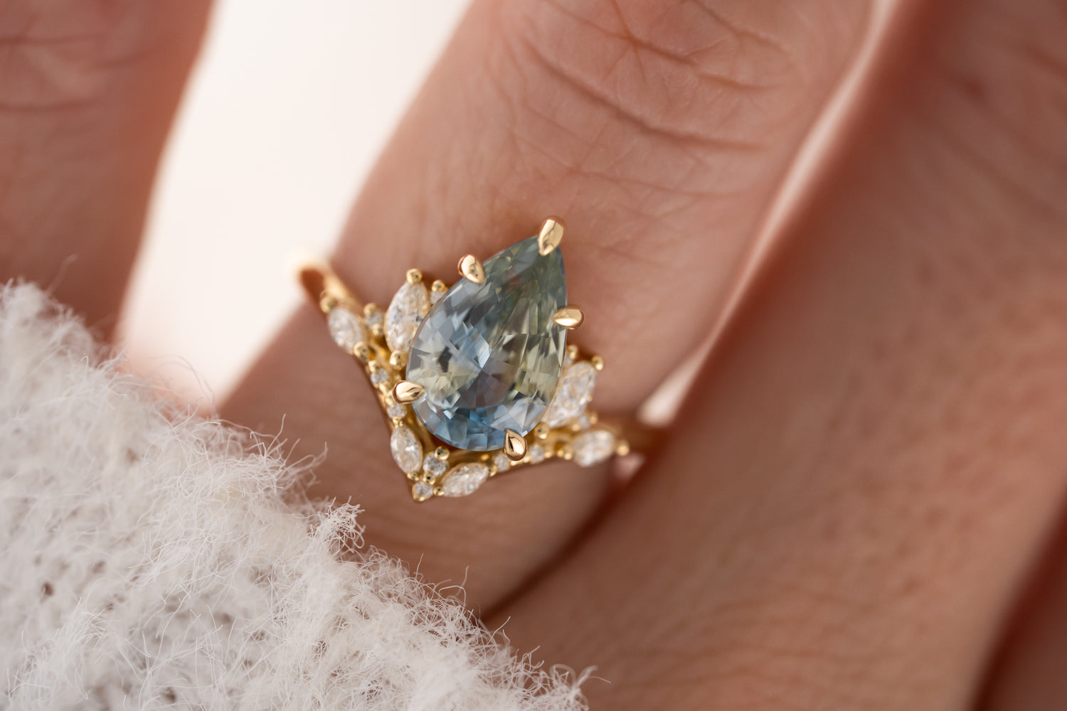 The Aurora Ring | 3.11 CT Pear Light Blue Bicolor Sapphire