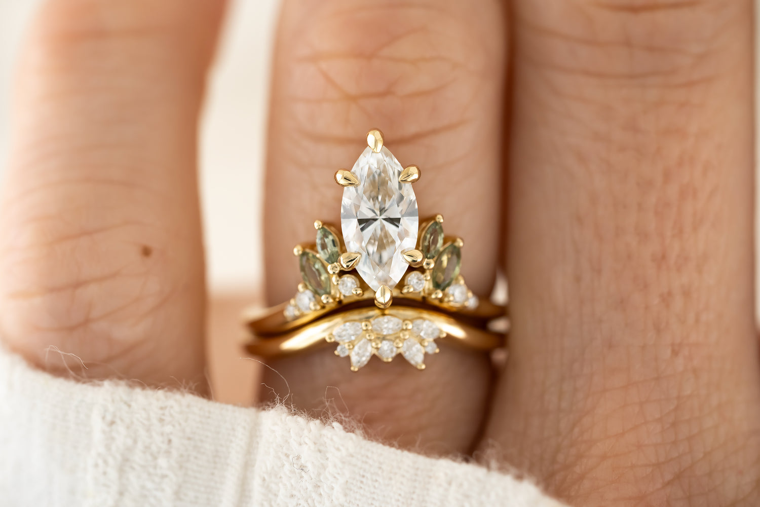 The Seraphine Set - 1.28 CT Marquise Diamond + Green Sapphire - Lavender Creek Gems