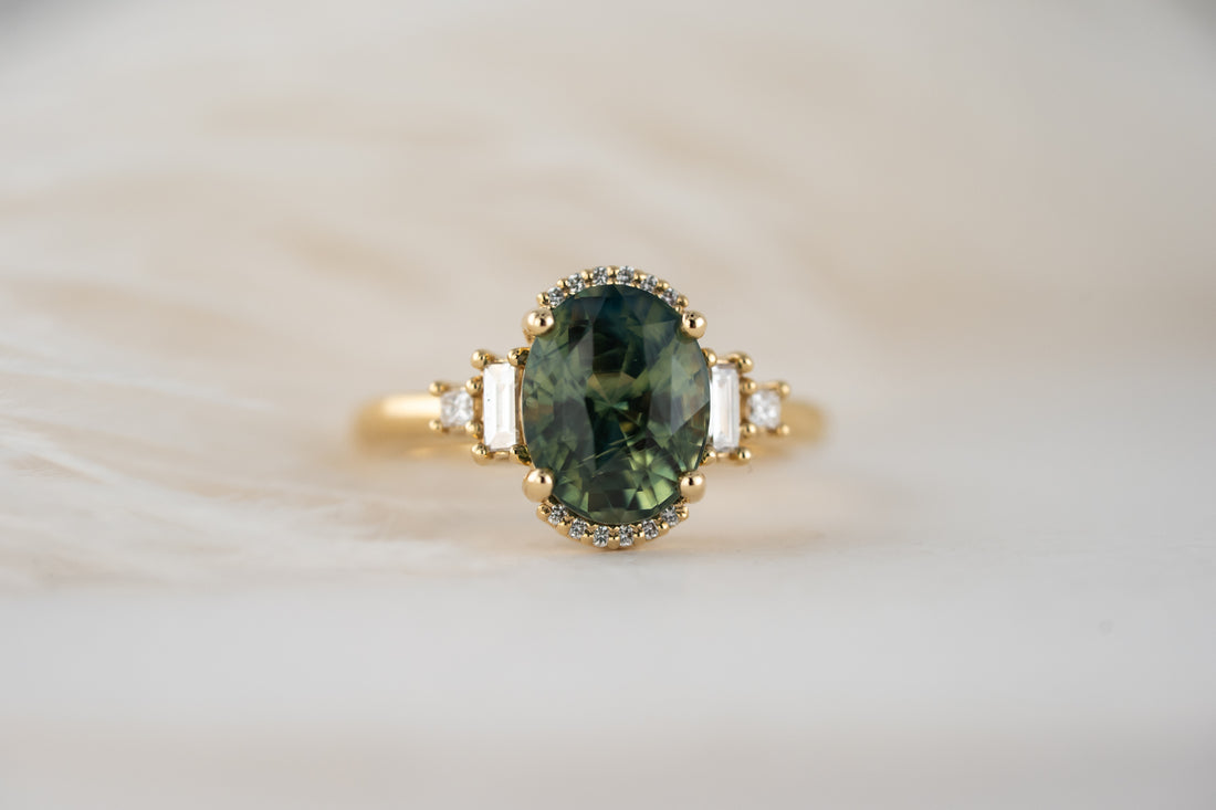 The Sura Ring | 3.97 CT Oval Teal Green Sapphire
