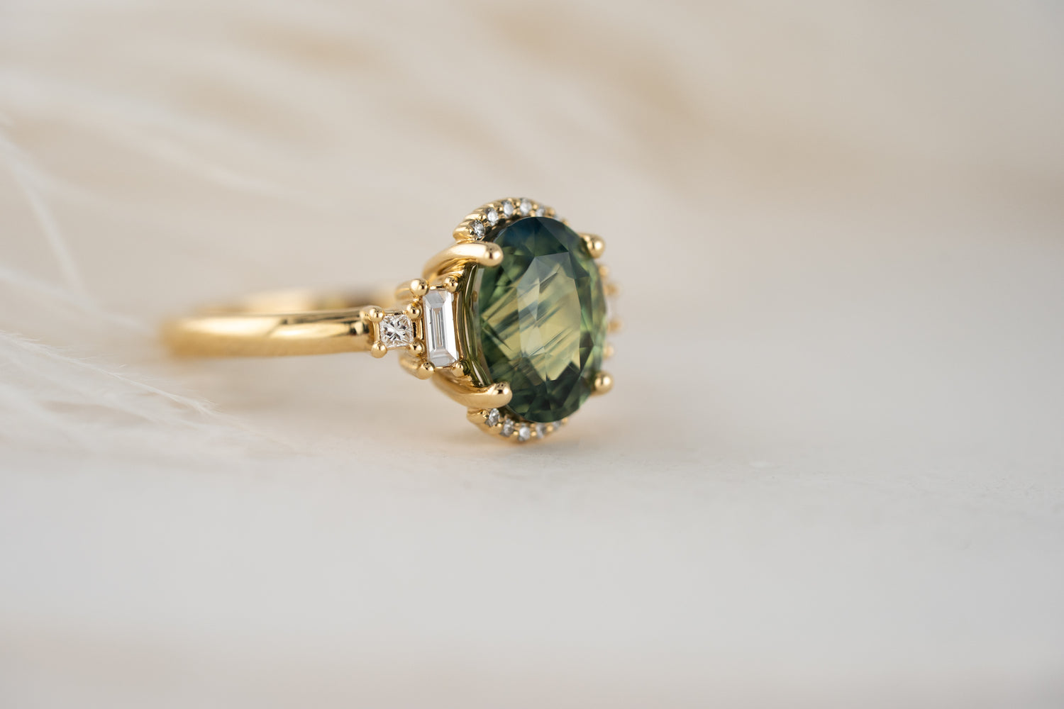 The Sura Ring | 3.97 CT Oval Teal Green Sapphire