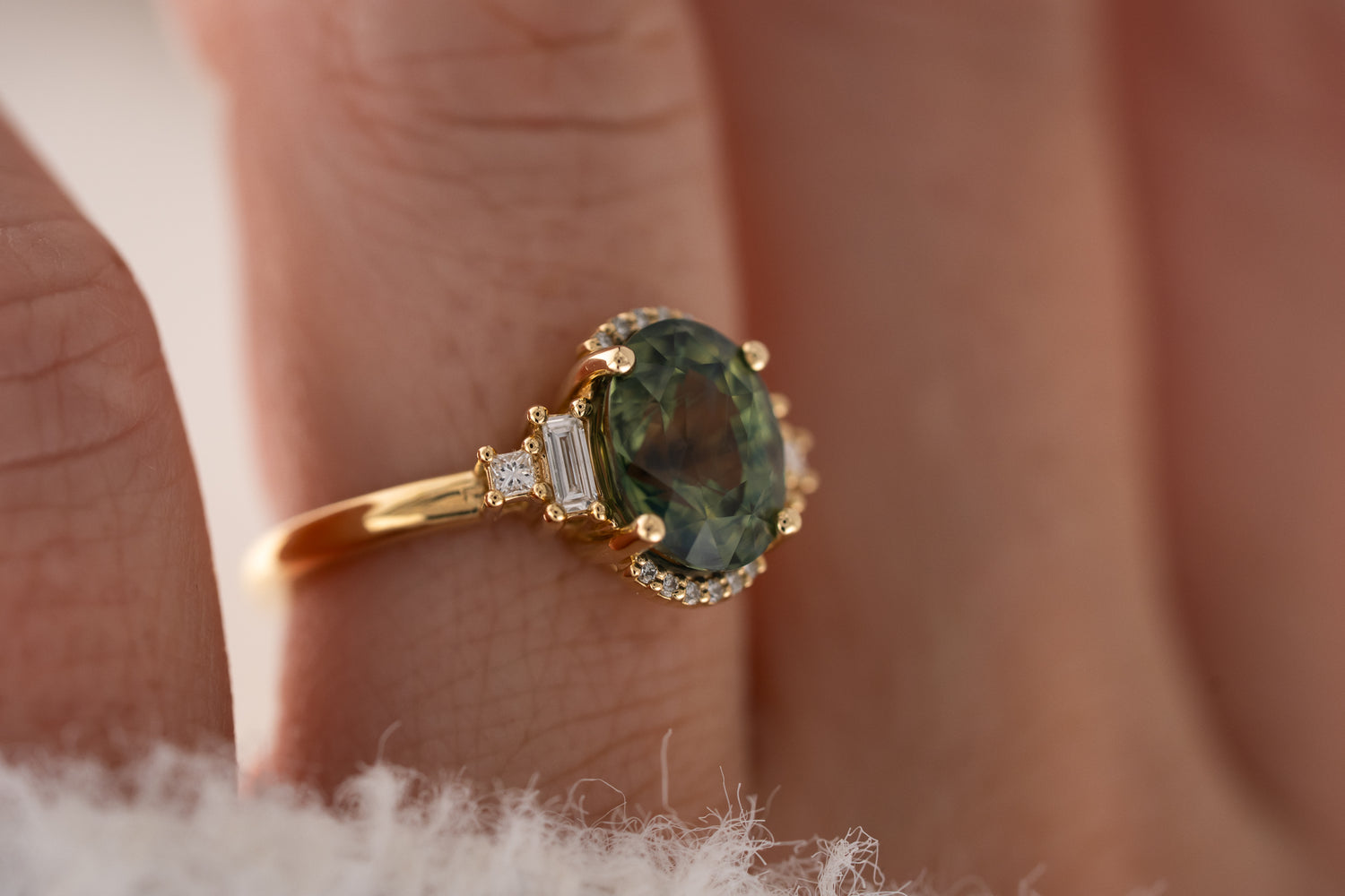 The Sura Ring | 3.97 CT Oval Teal Green Sapphire