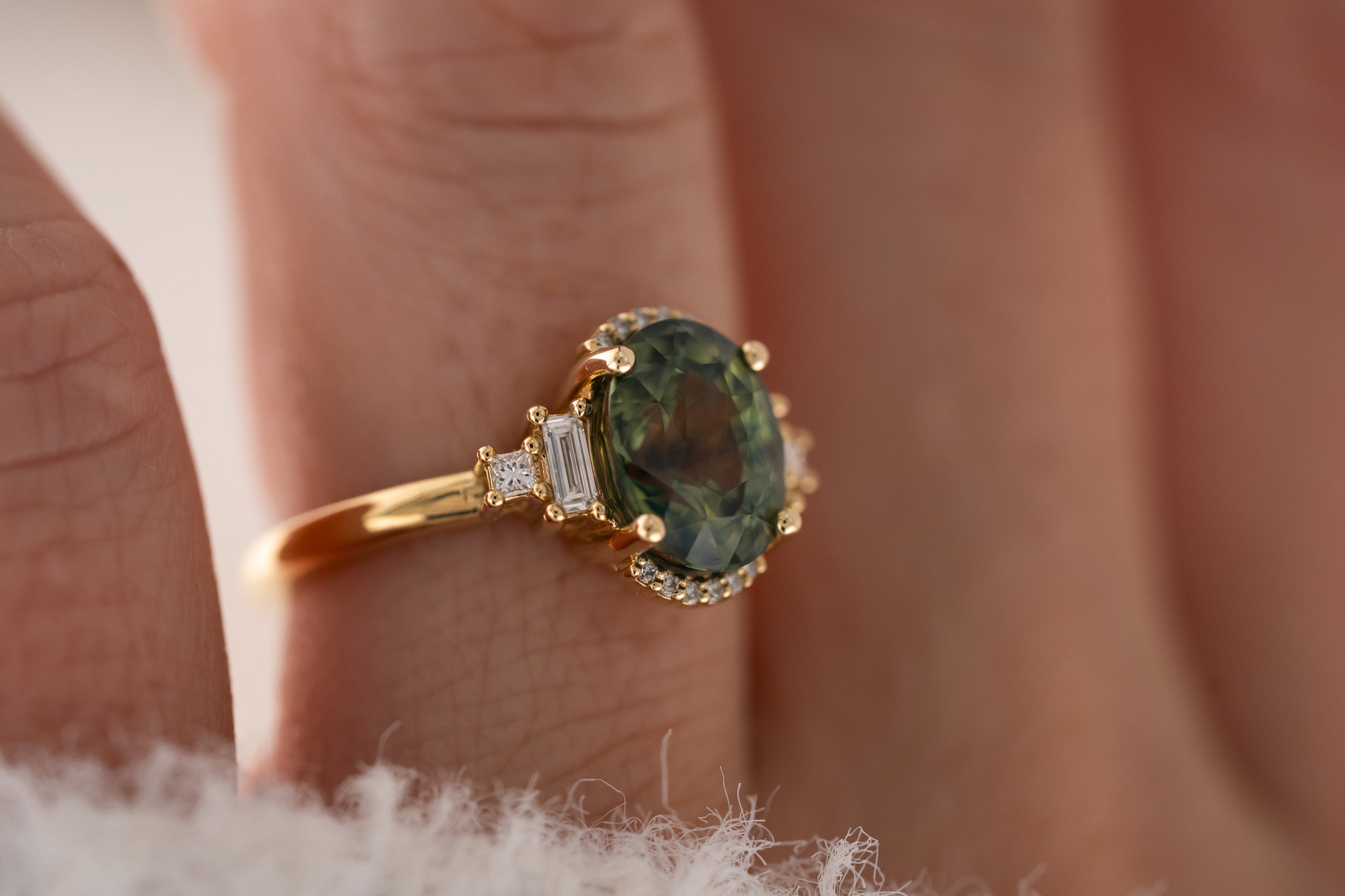 The Sura Ring | 3.97 CT Oval Teal Green Sapphire