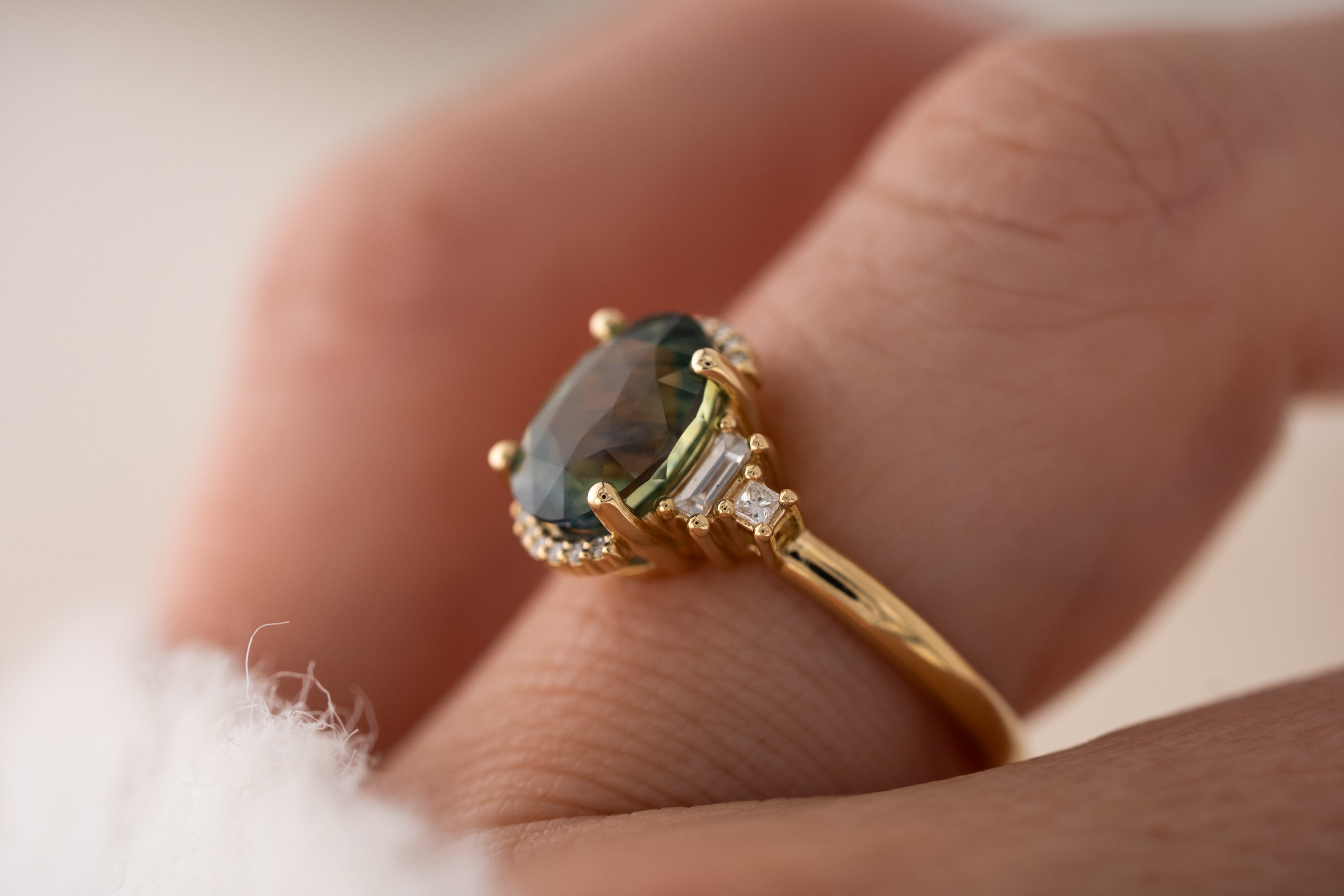 The Sura Ring | 3.97 CT Oval Teal Green Sapphire