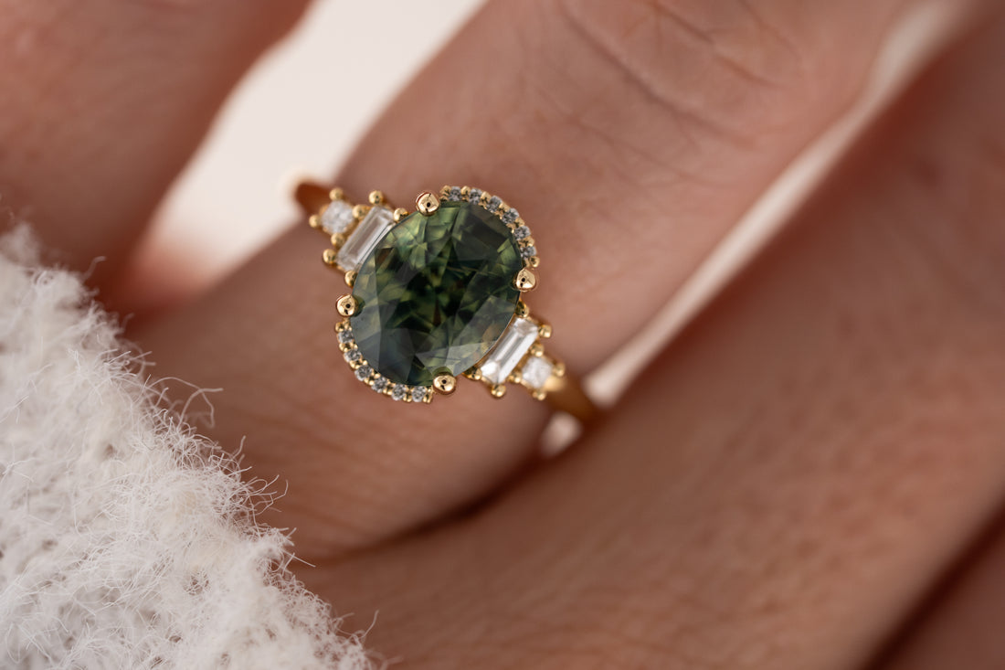 The Sura Ring | 3.97 CT Oval Teal Green Sapphire