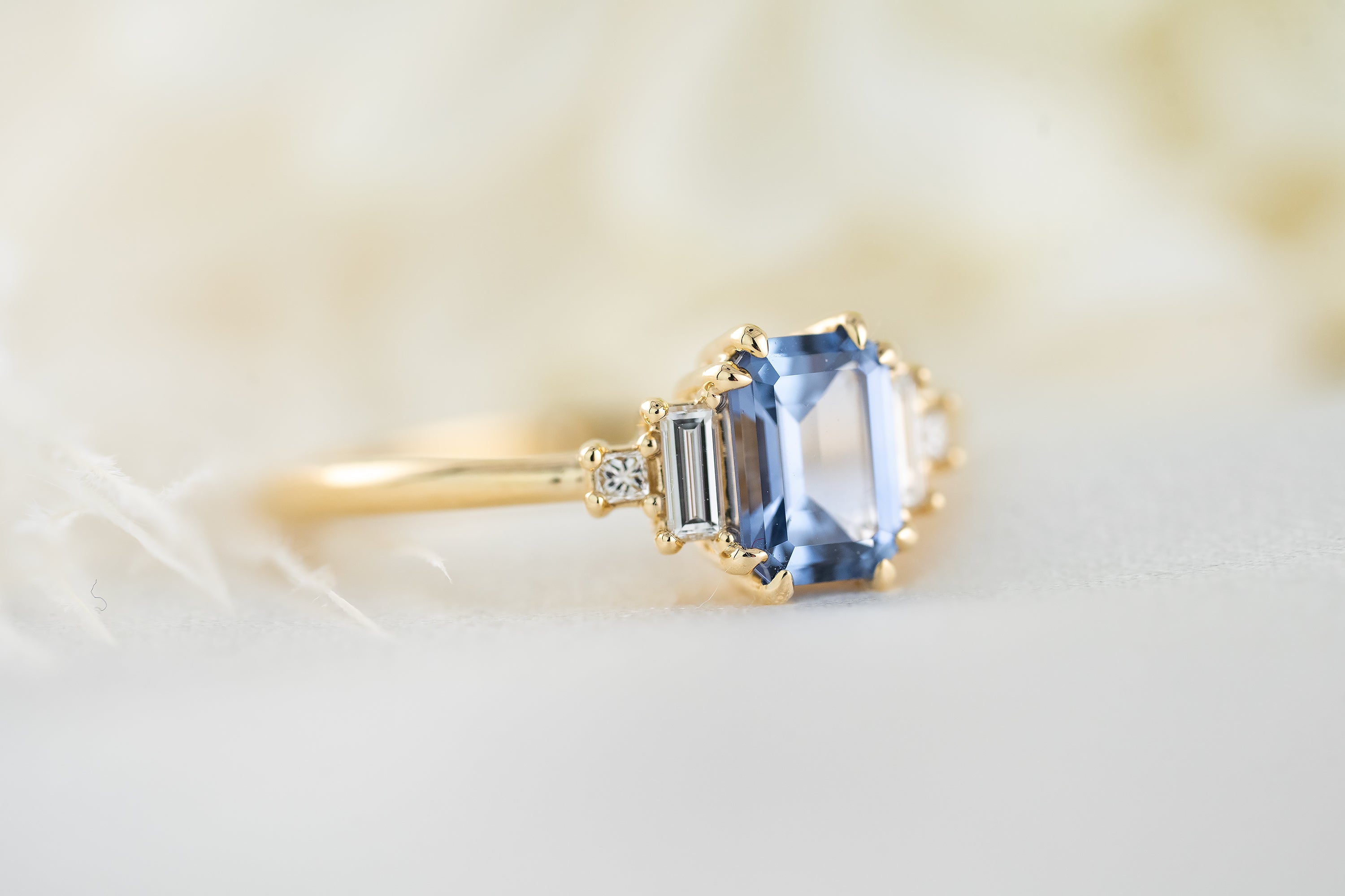 The Mira Ring | 1 CT Emerald Cut Blue Sapphire - Lavender Creek Gems