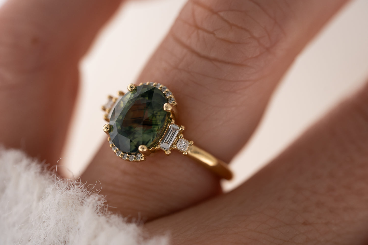 The Sura Ring | 3.97 CT Oval Teal Green Sapphire