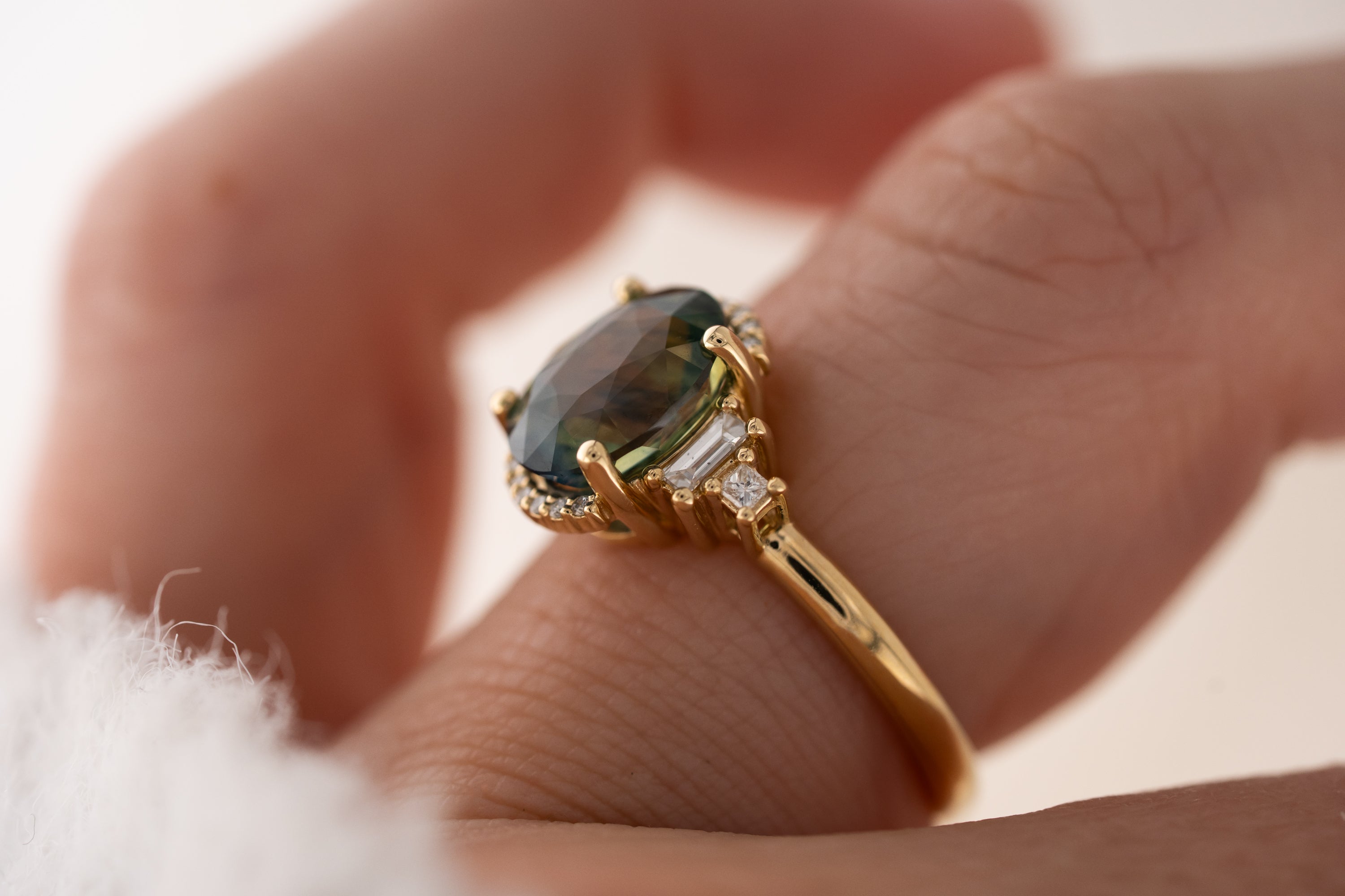 The Sura Ring | 3.97 CT Oval Teal Green Sapphire