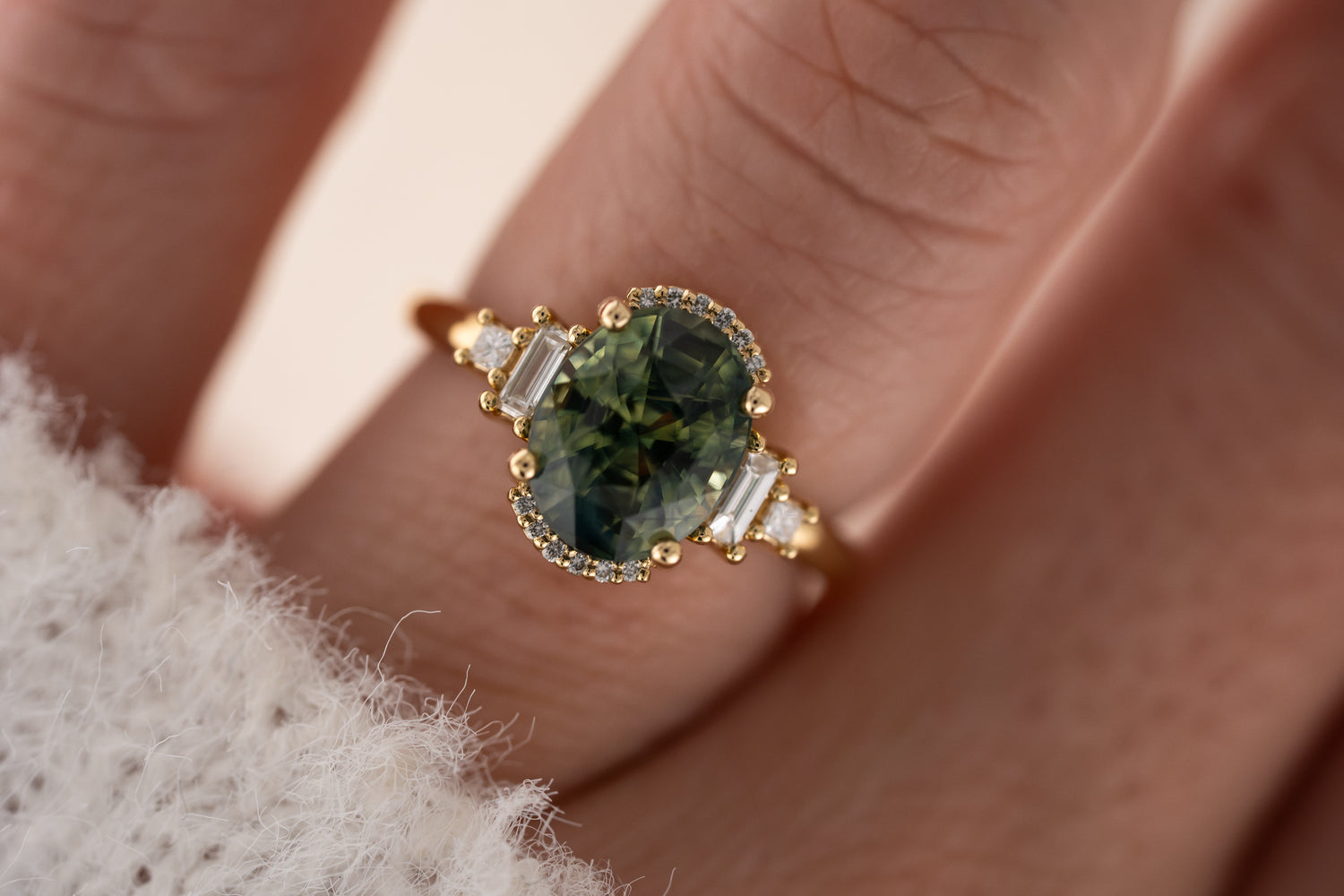 The Sura Ring | 3.97 CT Oval Teal Green Sapphire