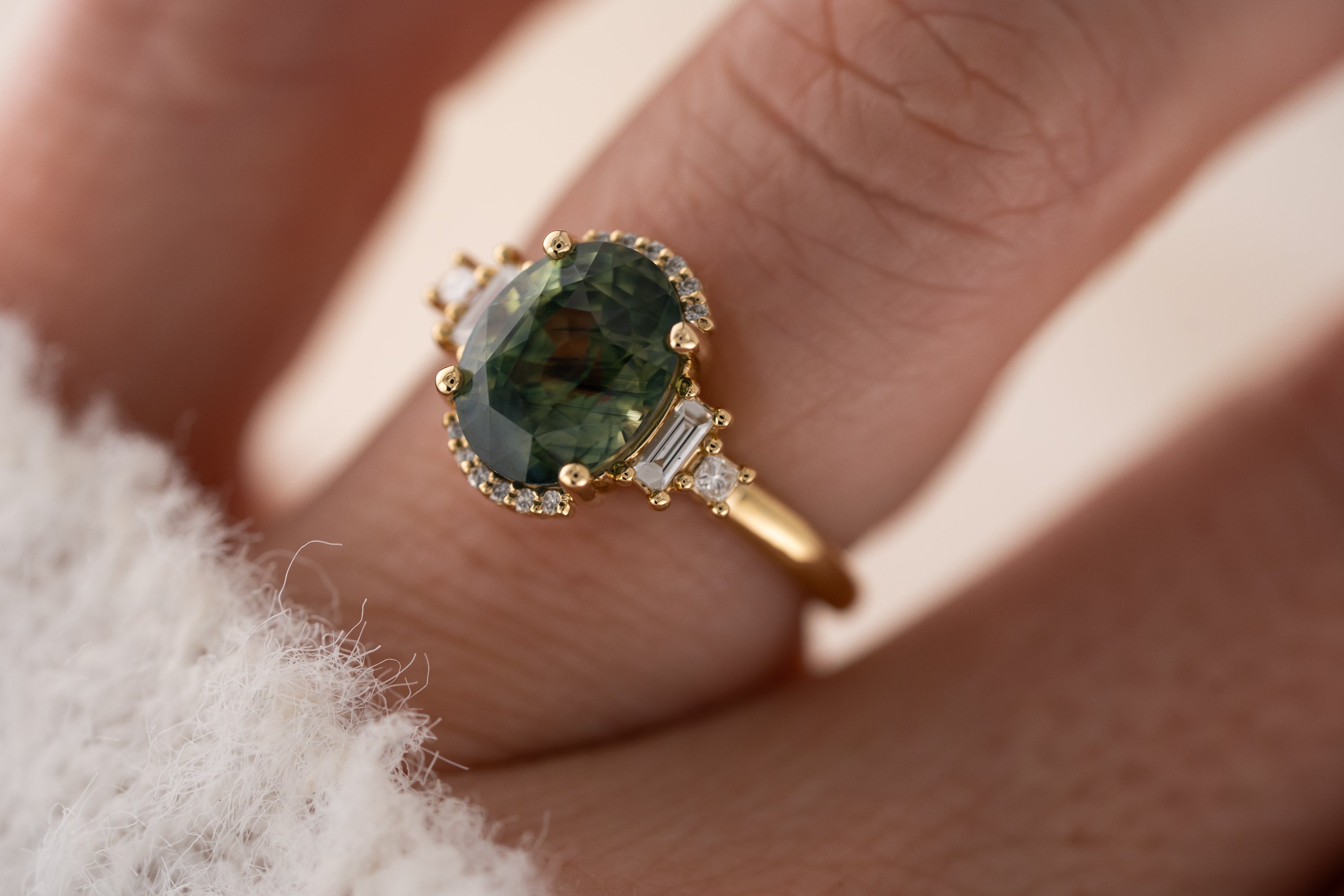The Sura Ring | 3.97 CT Oval Teal Green Sapphire