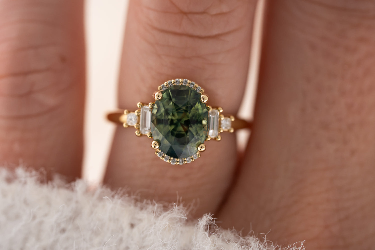 The Sura Ring | 3.97 CT Oval Teal Green Sapphire