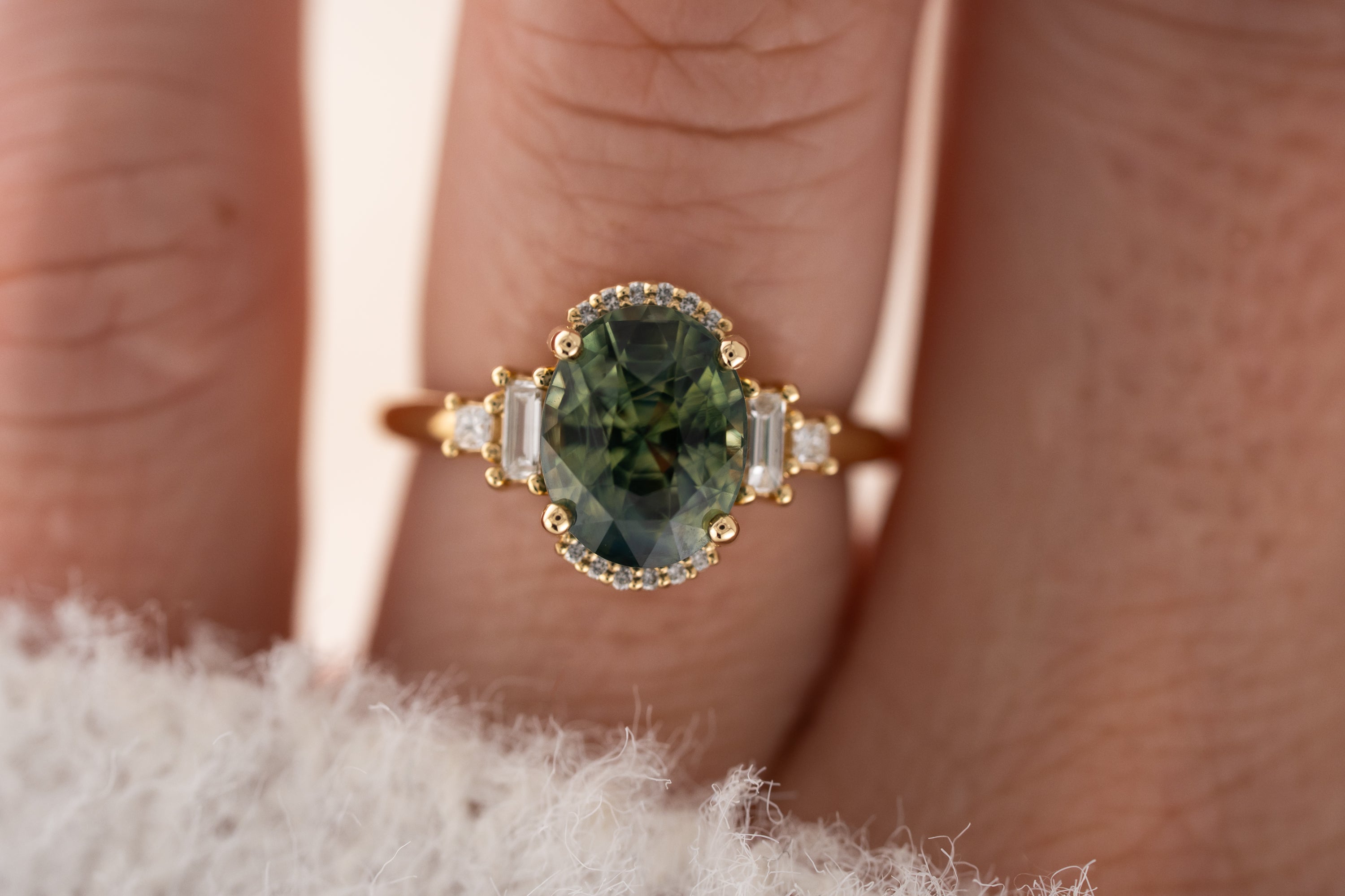 The Sura Ring | 3.97 CT Oval Teal Green Sapphire