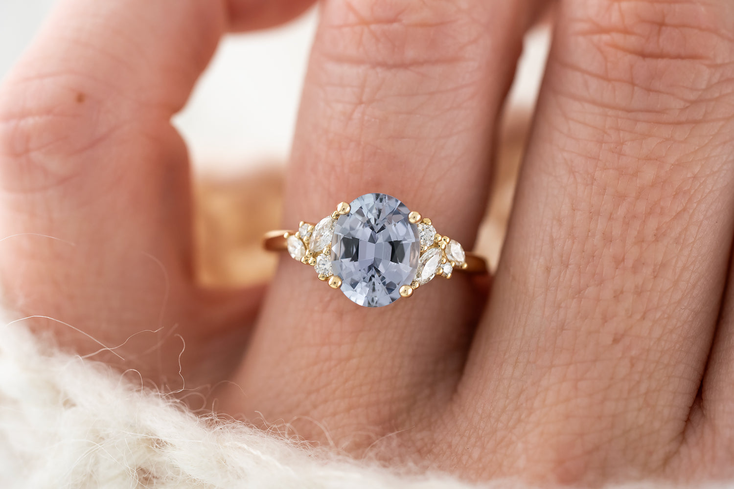 The Laurel Ring | 2.73 CT Oval Silver Blue Sapphire - Lavender Creek Gems