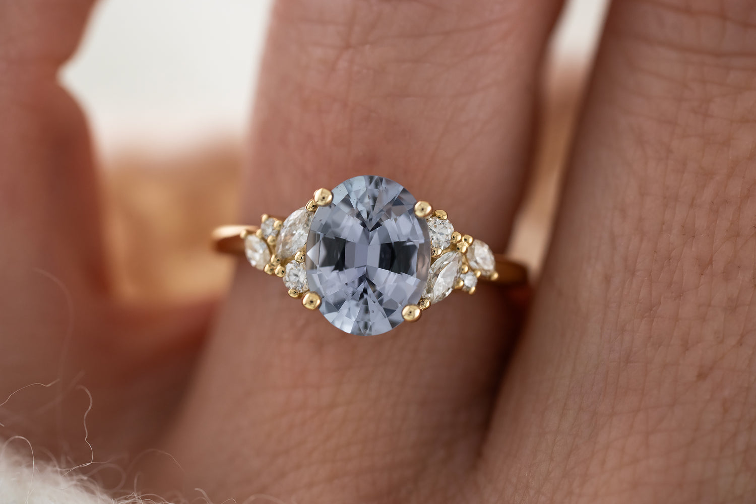 The Laurel Ring | 2.73 CT Oval Silver Blue Sapphire - Lavender Creek Gems