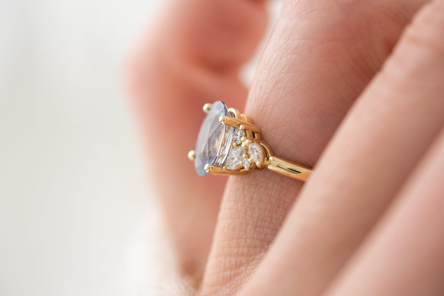 The Laurel Ring | 2.73 CT Oval Silver Blue Sapphire - Lavender Creek Gems