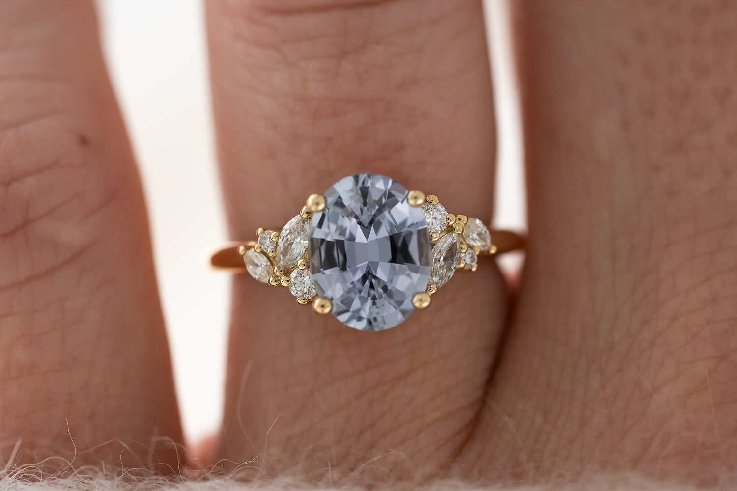 The Laurel Ring | 2.73 CT Oval Silver Blue Sapphire - Lavender Creek Gems