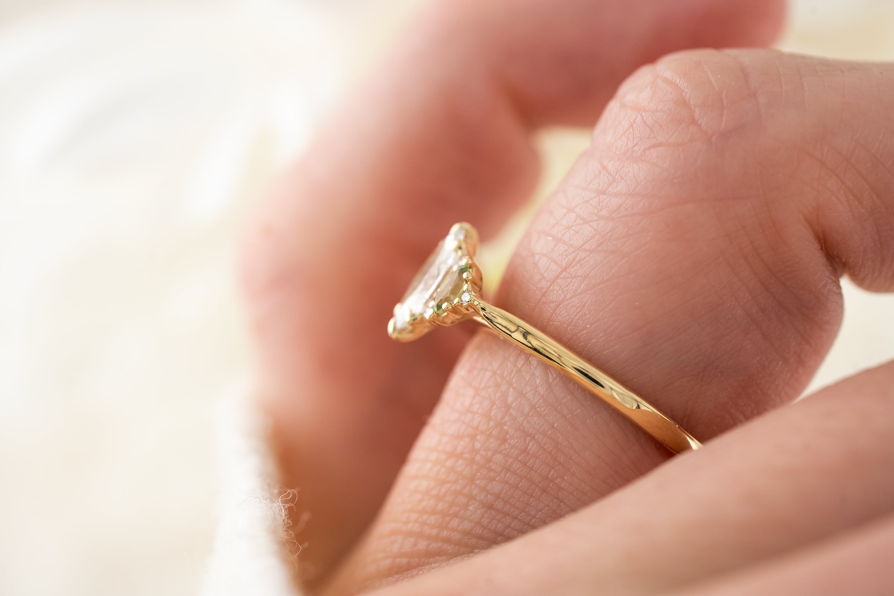 The Maren Ring | Marquise Diamond + Green Sapphire - Lavender Creek Gems