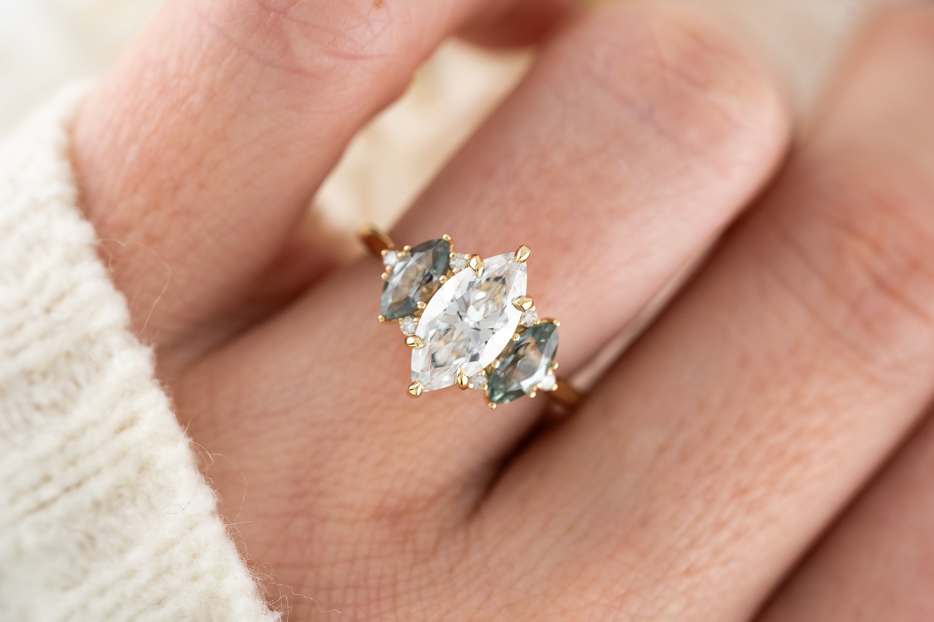The Maren Ring | Marquise Diamond + Montana Sapphire - Lavender Creek Gems