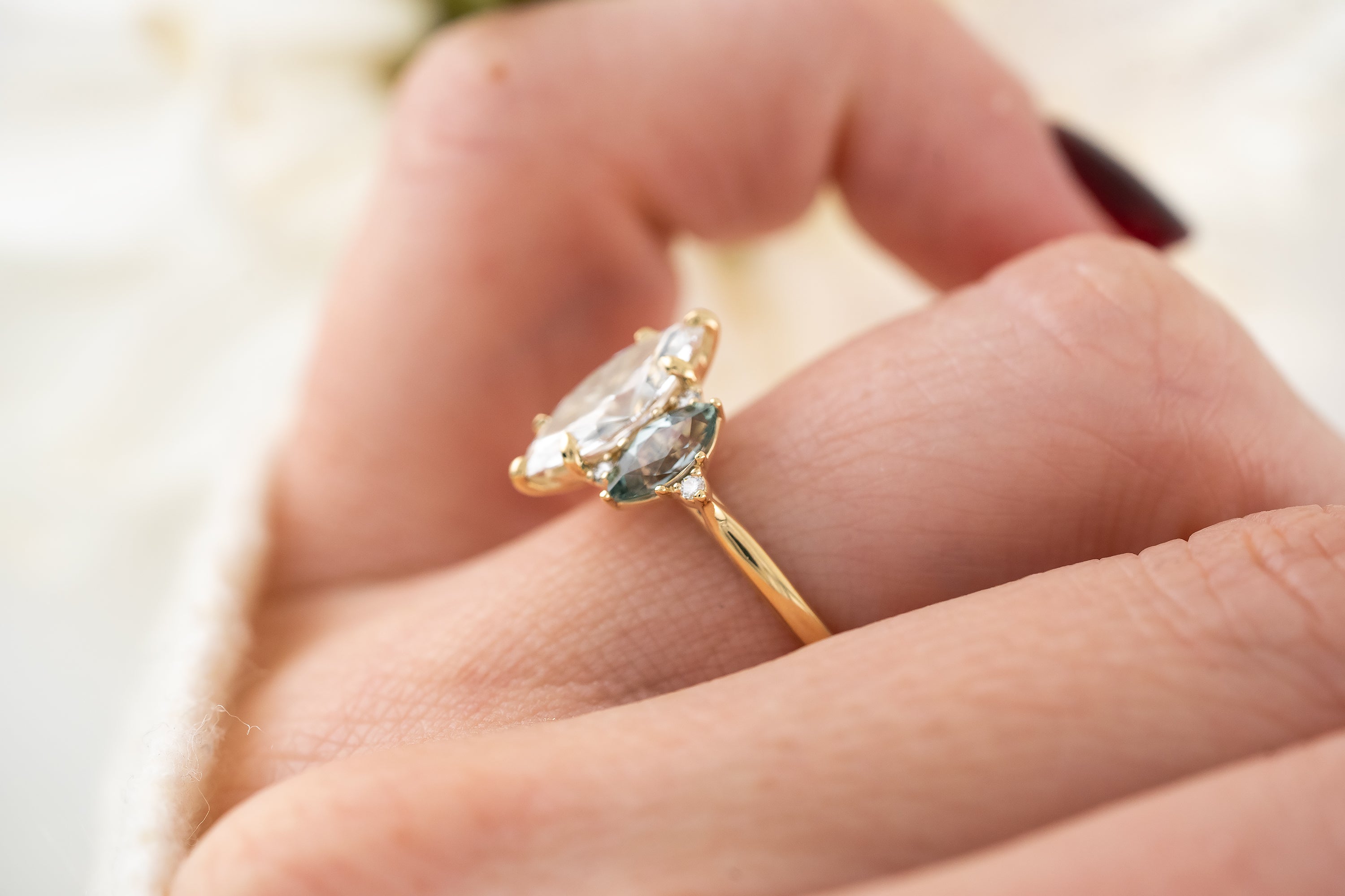 The Maren Ring | Marquise Diamond + Montana Sapphire - Lavender Creek Gems