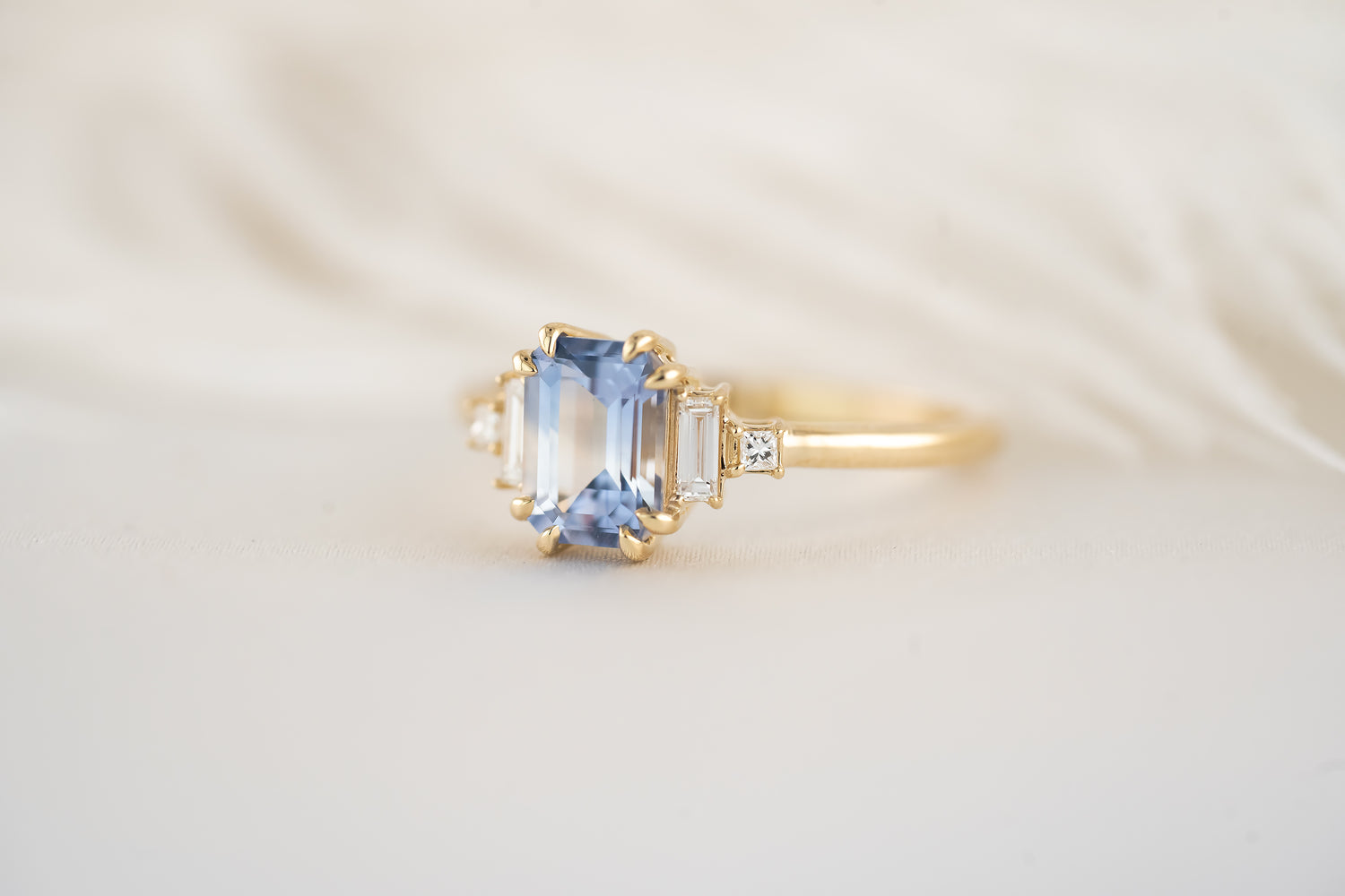 The Mira Ring - 1.4 CT Emerald Cut Periwinkle Bi-Color Sapphire - Lavender Creek Gems
