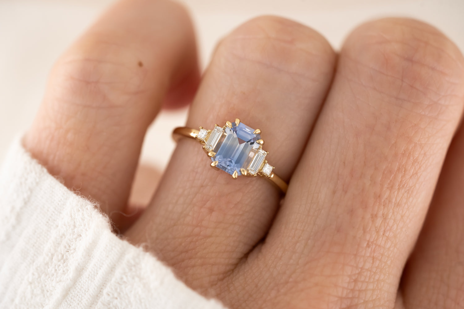 The Mira Ring - 1.4 CT Emerald Cut Periwinkle Bi-Color Sapphire - Lavender Creek Gems