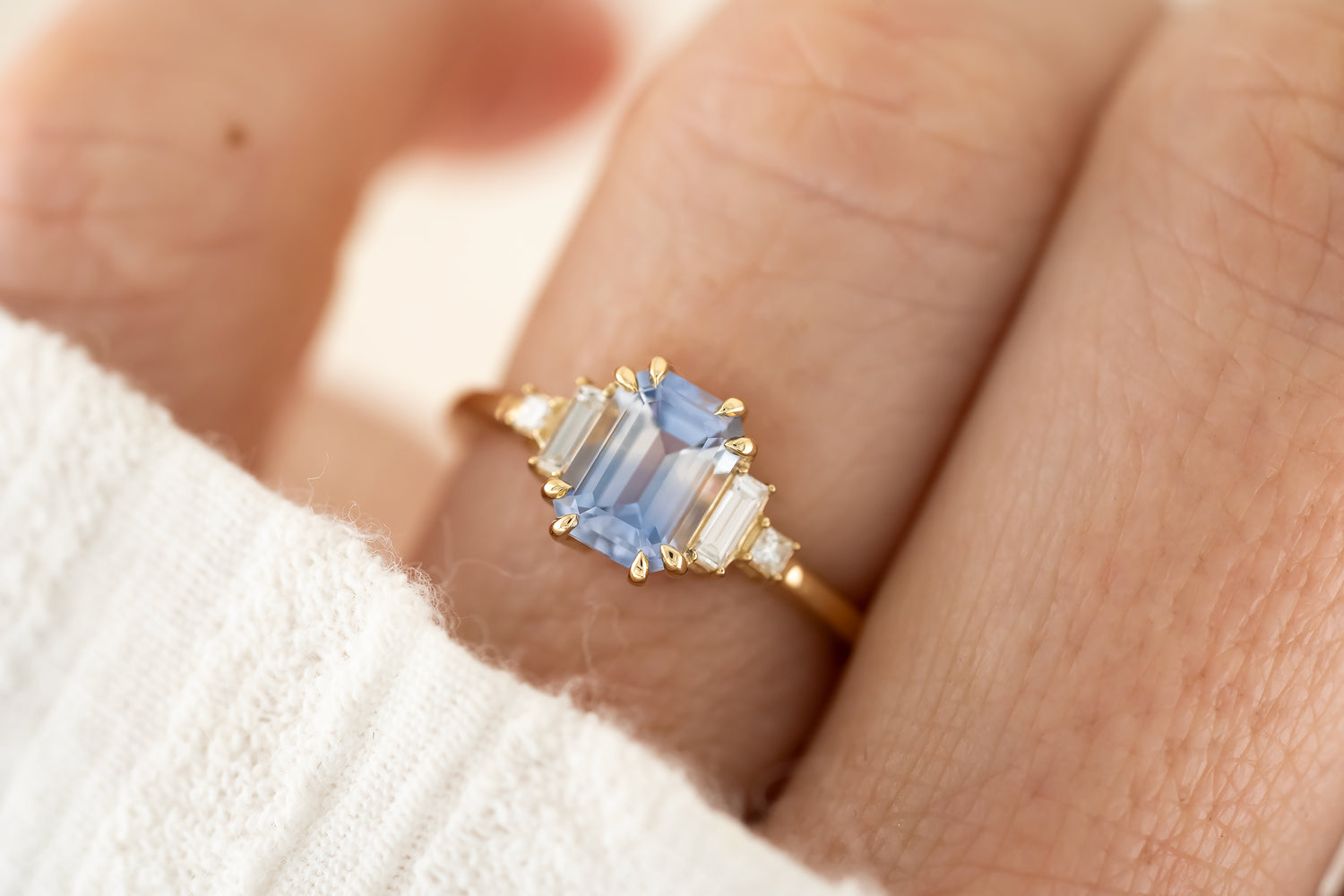 The Mira Ring - 1.4 CT Emerald Cut Periwinkle Bi-Color Sapphire - Lavender Creek Gems