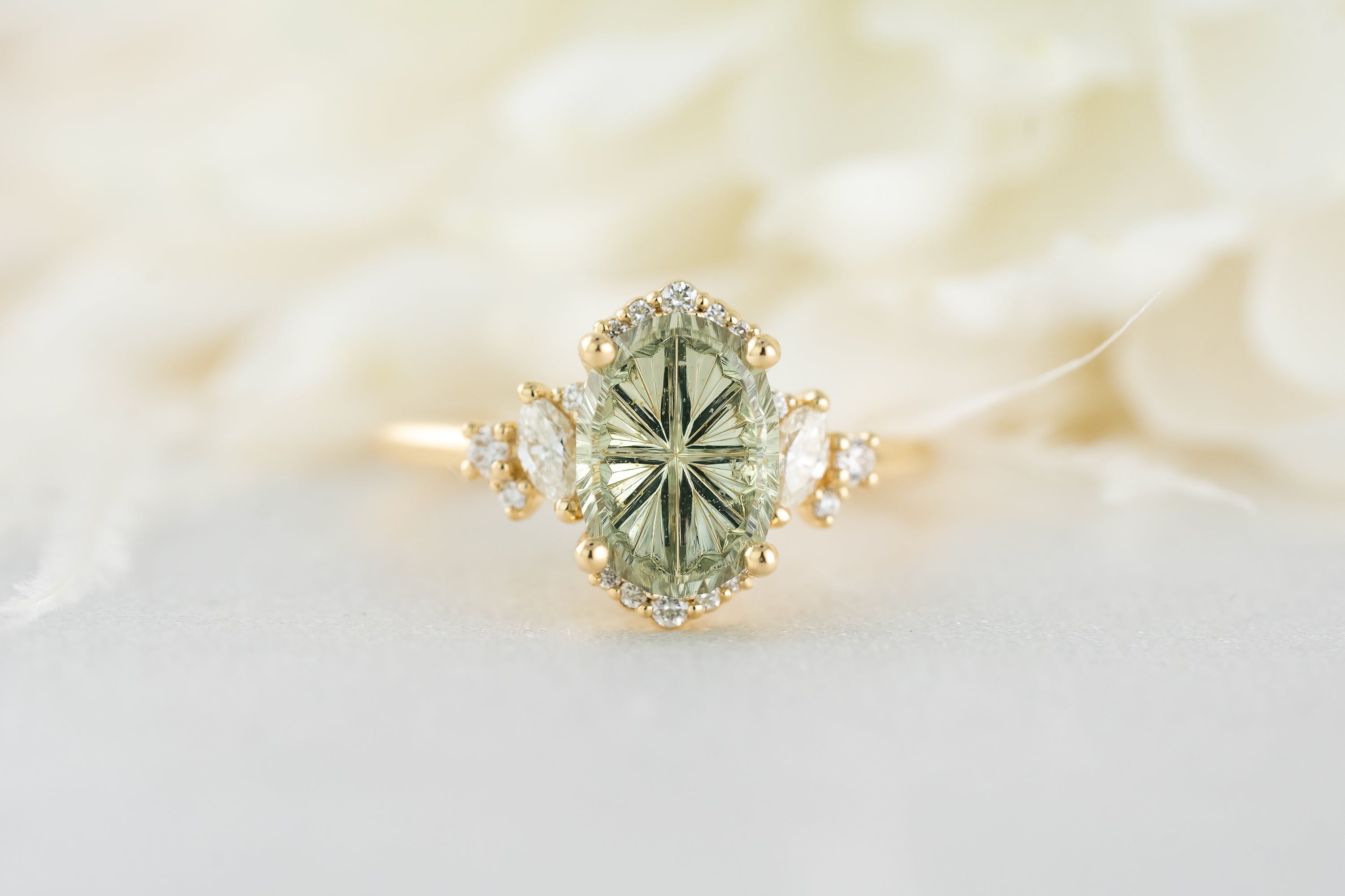 The Naevia Ring | 3.03 CT Oval Starbrite™ Cut Mint Sapphire - Lavender Creek Gems
