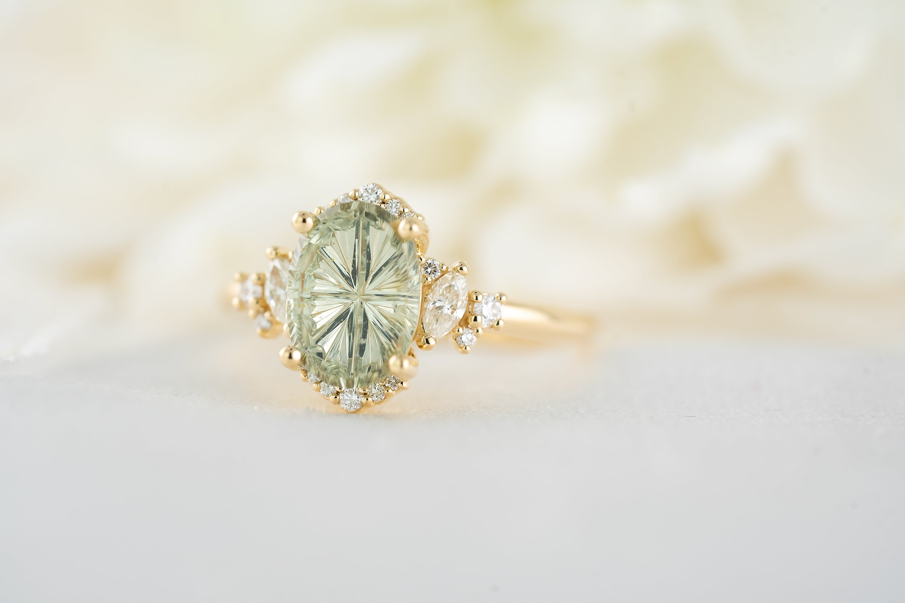 The Naevia Ring | 3.03 CT Oval Starbrite™ Cut Mint Sapphire - Lavender Creek Gems