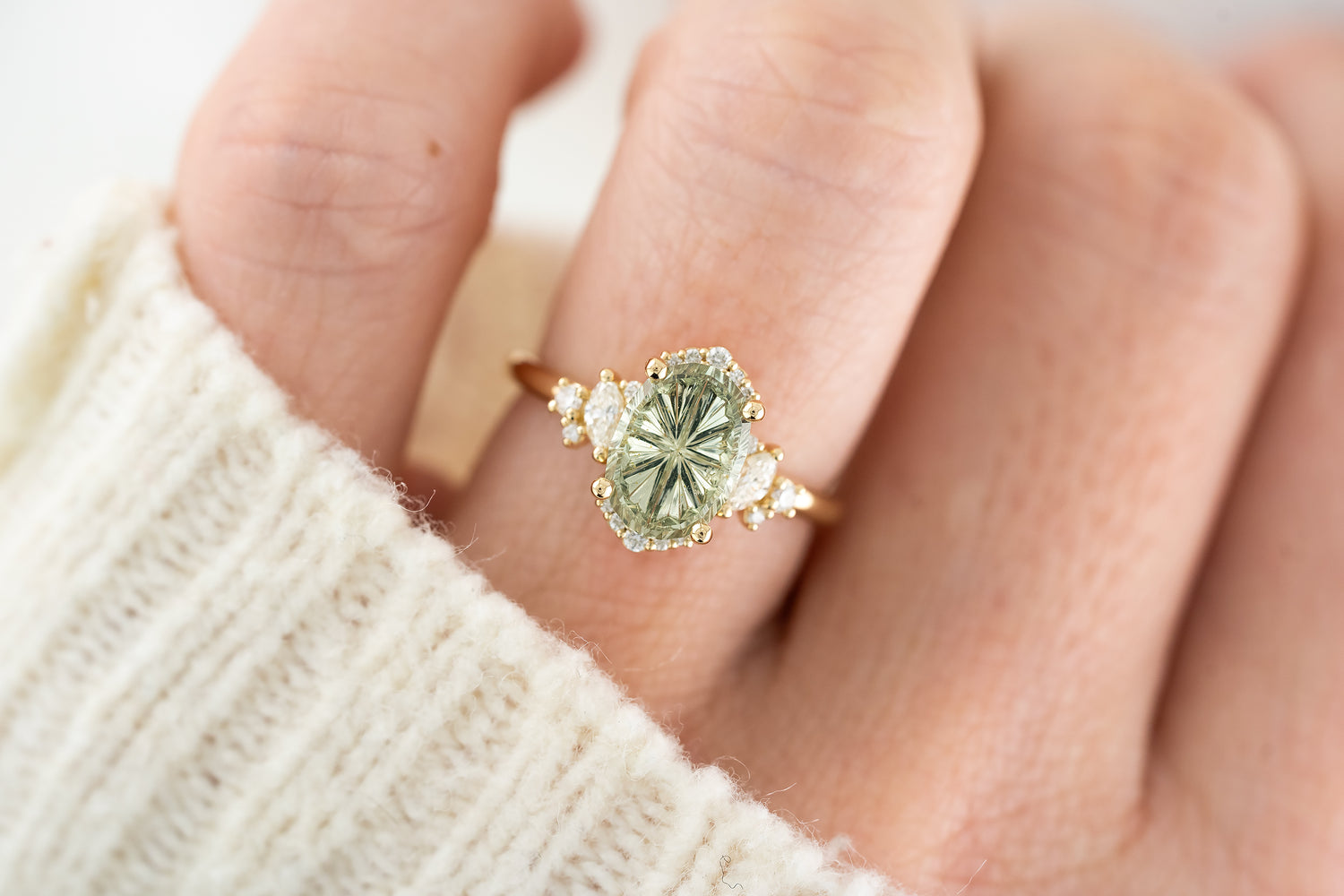 The Naevia Ring | 3.03 CT Oval Starbrite™ Cut Mint Sapphire - Lavender Creek Gems