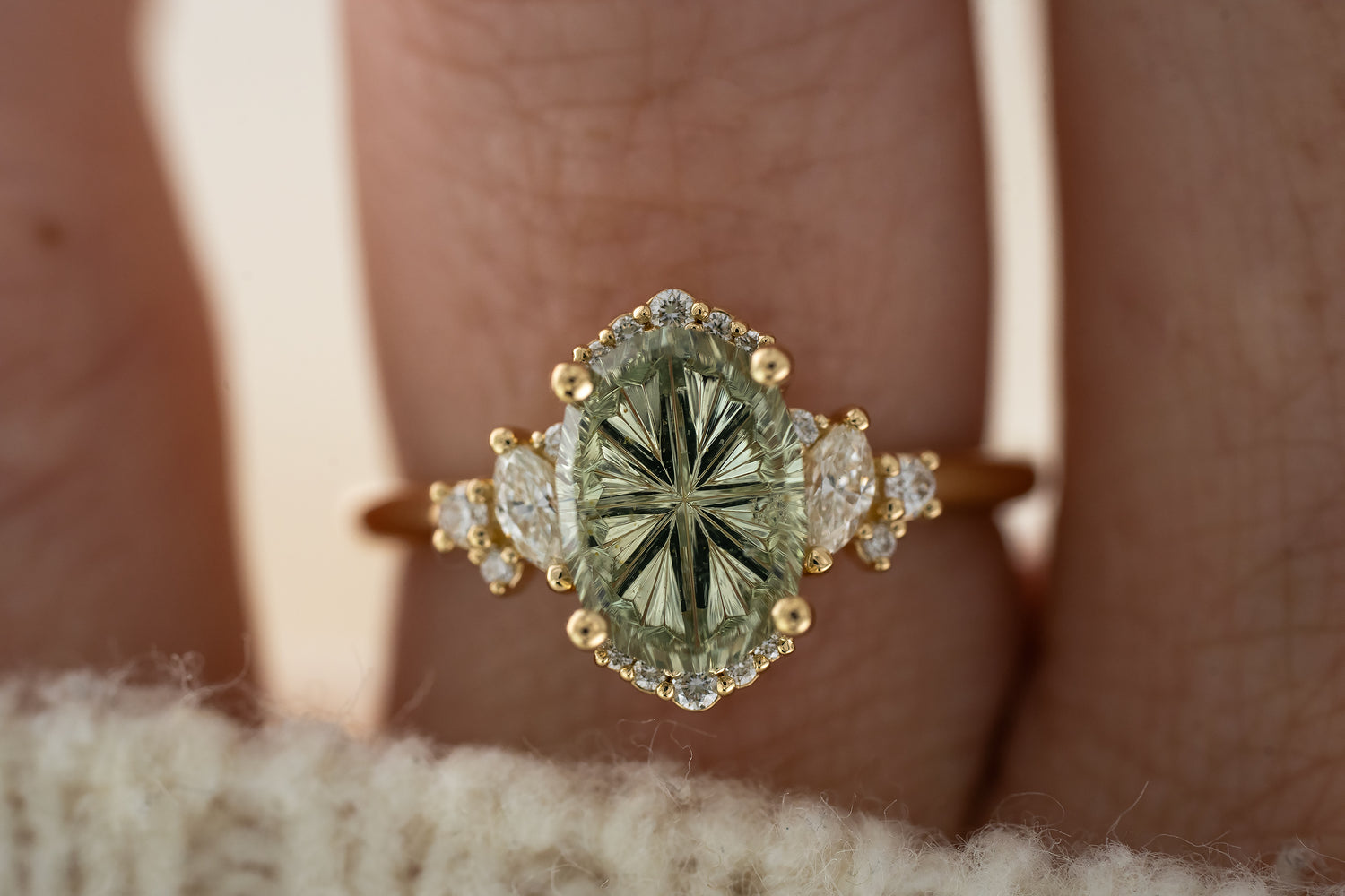 The Naevia Ring | 3.03 CT Oval Starbrite™ Cut Mint Sapphire - Lavender Creek Gems