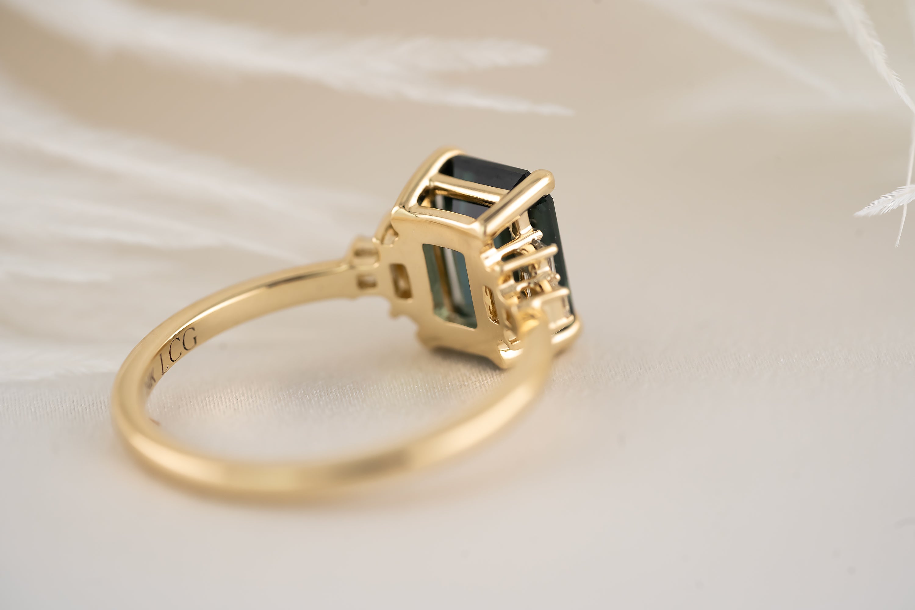 The Mira Ring | 2.65 CT Emerald Cut Teal Sapphire - Lavender Creek Gems