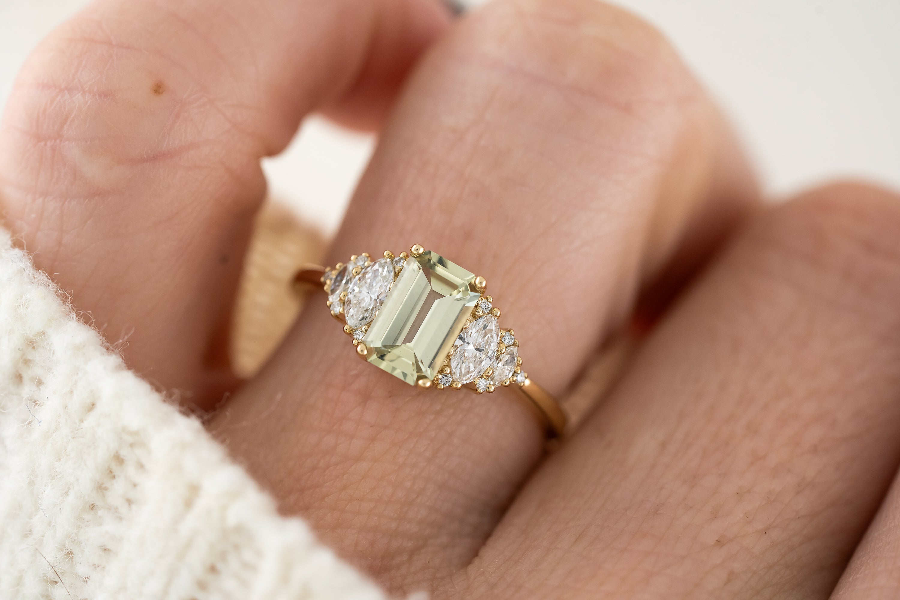 The Vivienne Ring | 1.1 CT Emerald Cut Pastel Green Sapphire - Lavender Creek Gems