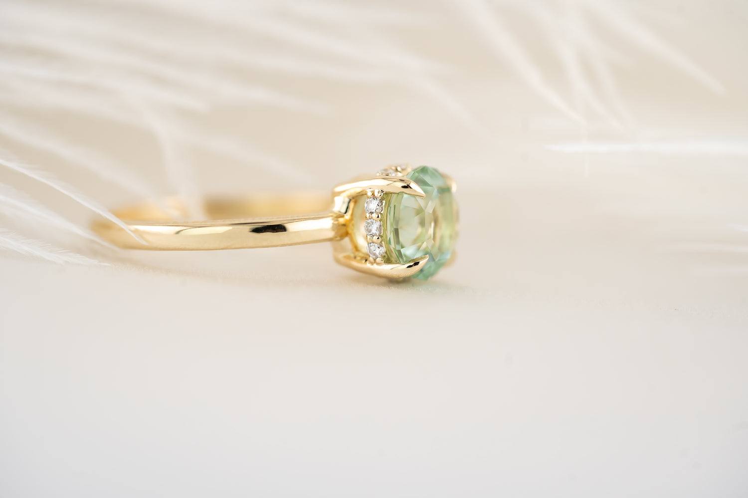 The Hidden Halo Ring - 1.7 CT Round Seafoam Tourmaline - Lavender Creek Gems