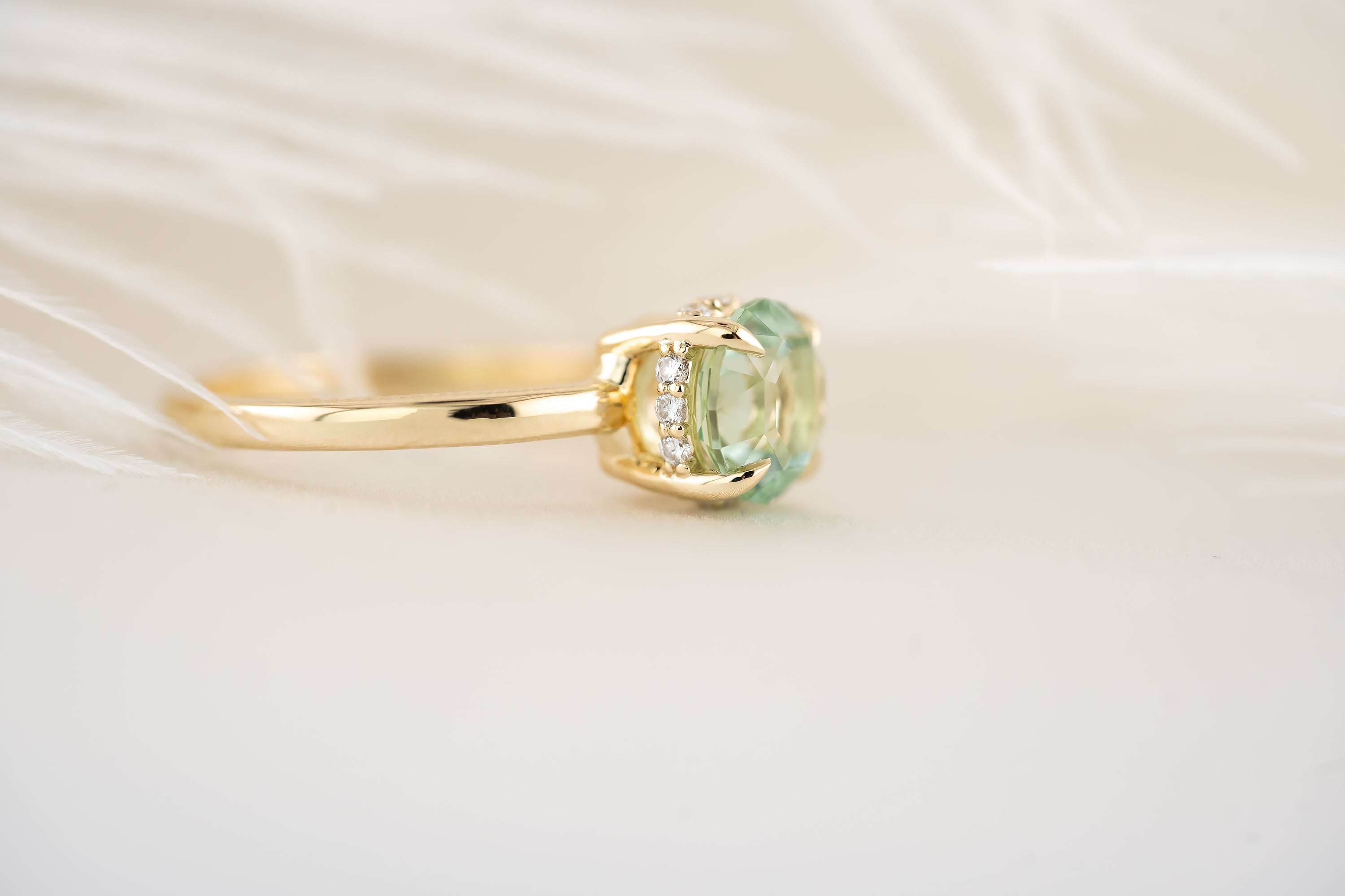 The Hidden Halo Ring - 1.7 CT Round Seafoam Tourmaline - Lavender Creek Gems