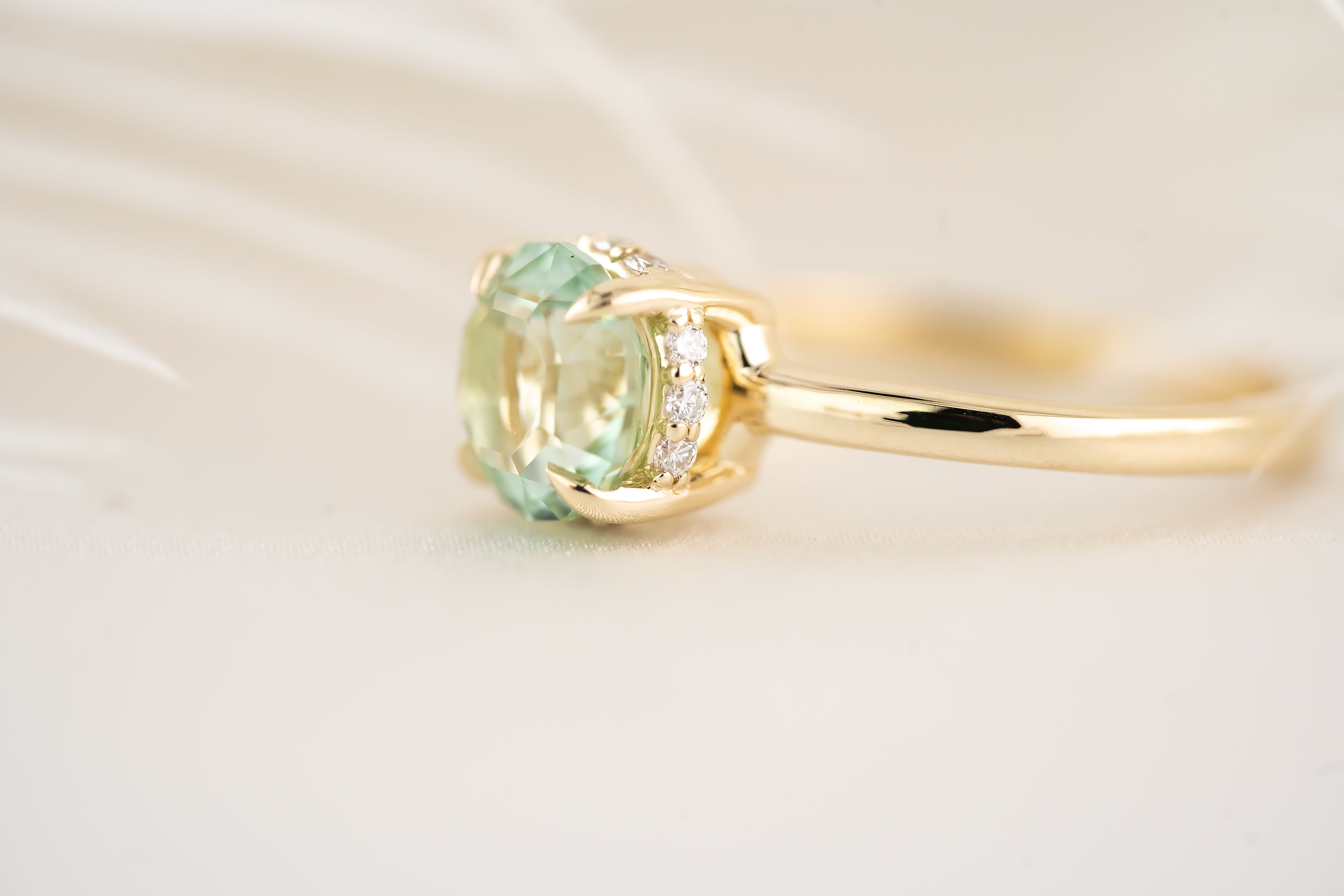 The Hidden Halo Ring - 1.7 CT Round Seafoam Tourmaline - Lavender Creek Gems