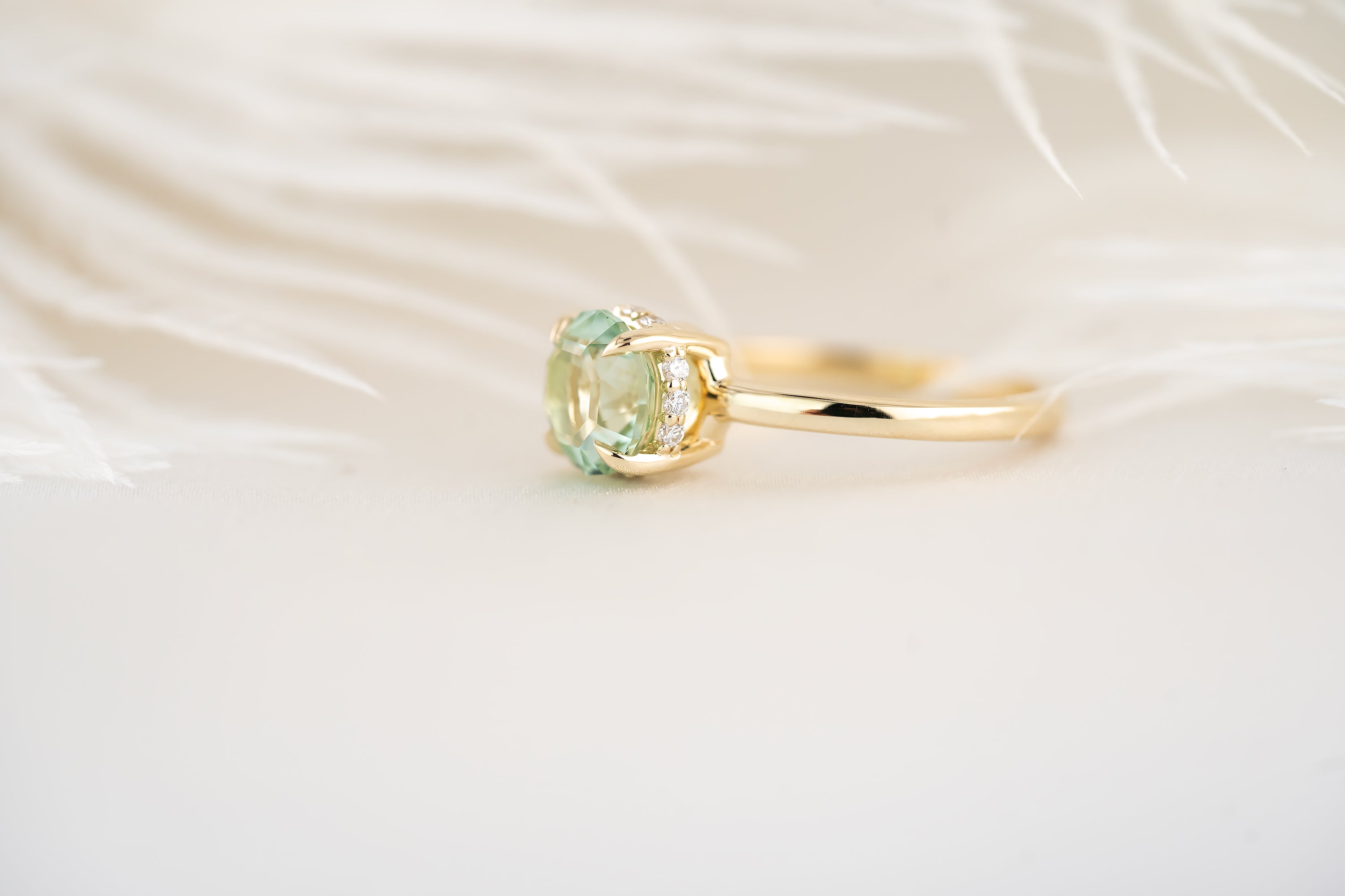 The Hidden Halo Ring - 1.7 CT Round Seafoam Tourmaline - Lavender Creek Gems