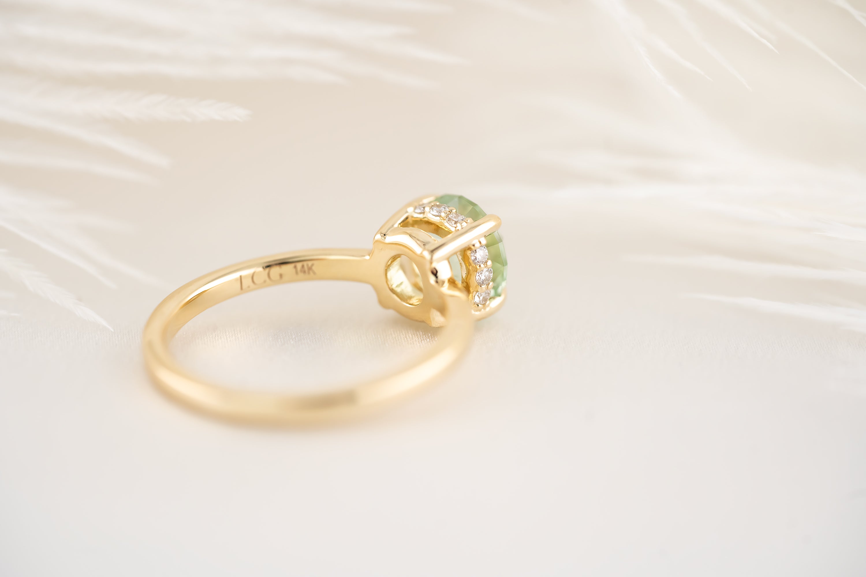 The Hidden Halo Ring - 1.7 CT Round Seafoam Tourmaline - Lavender Creek Gems