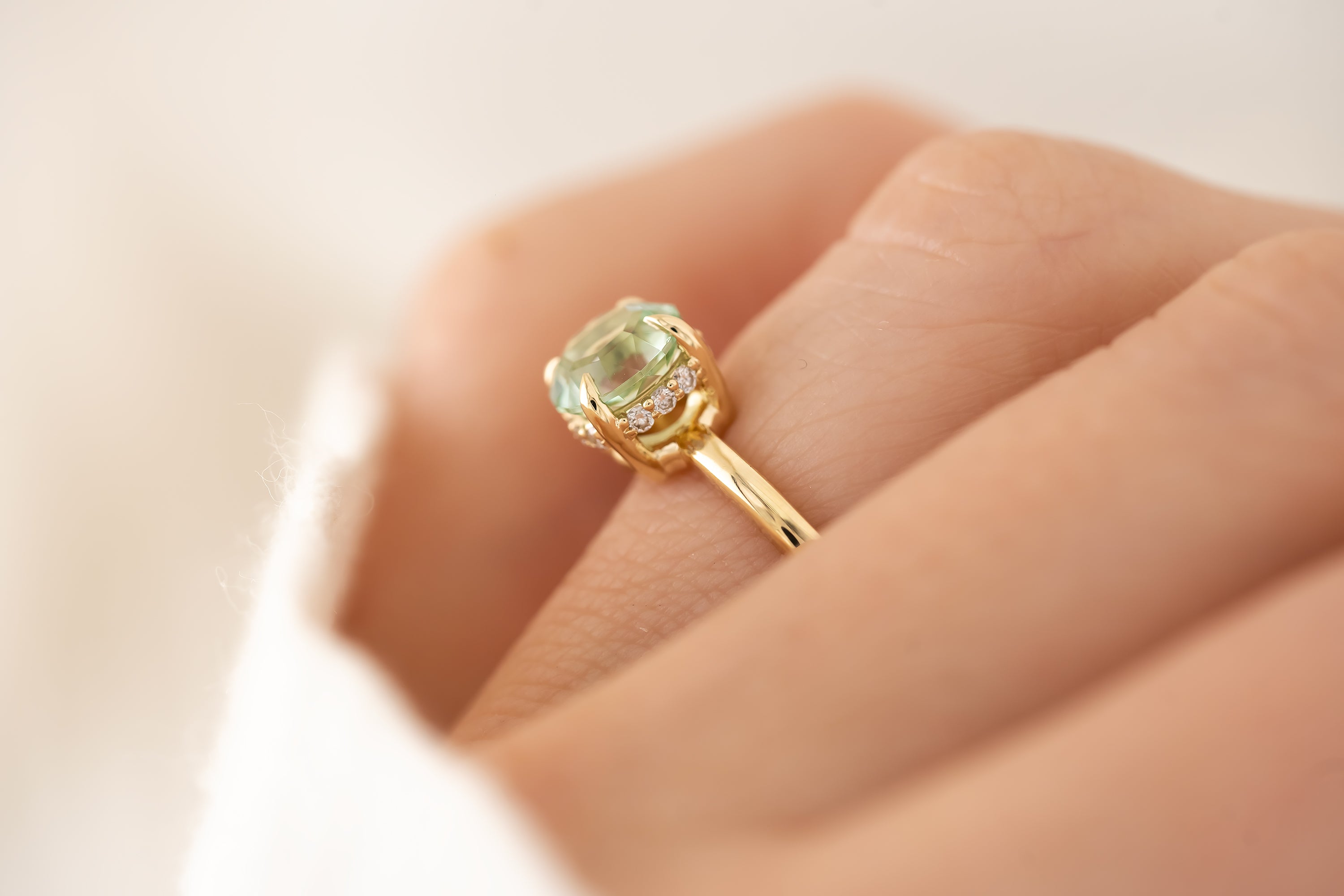 The Hidden Halo Ring - 1.7 CT Round Seafoam Tourmaline - Lavender Creek Gems