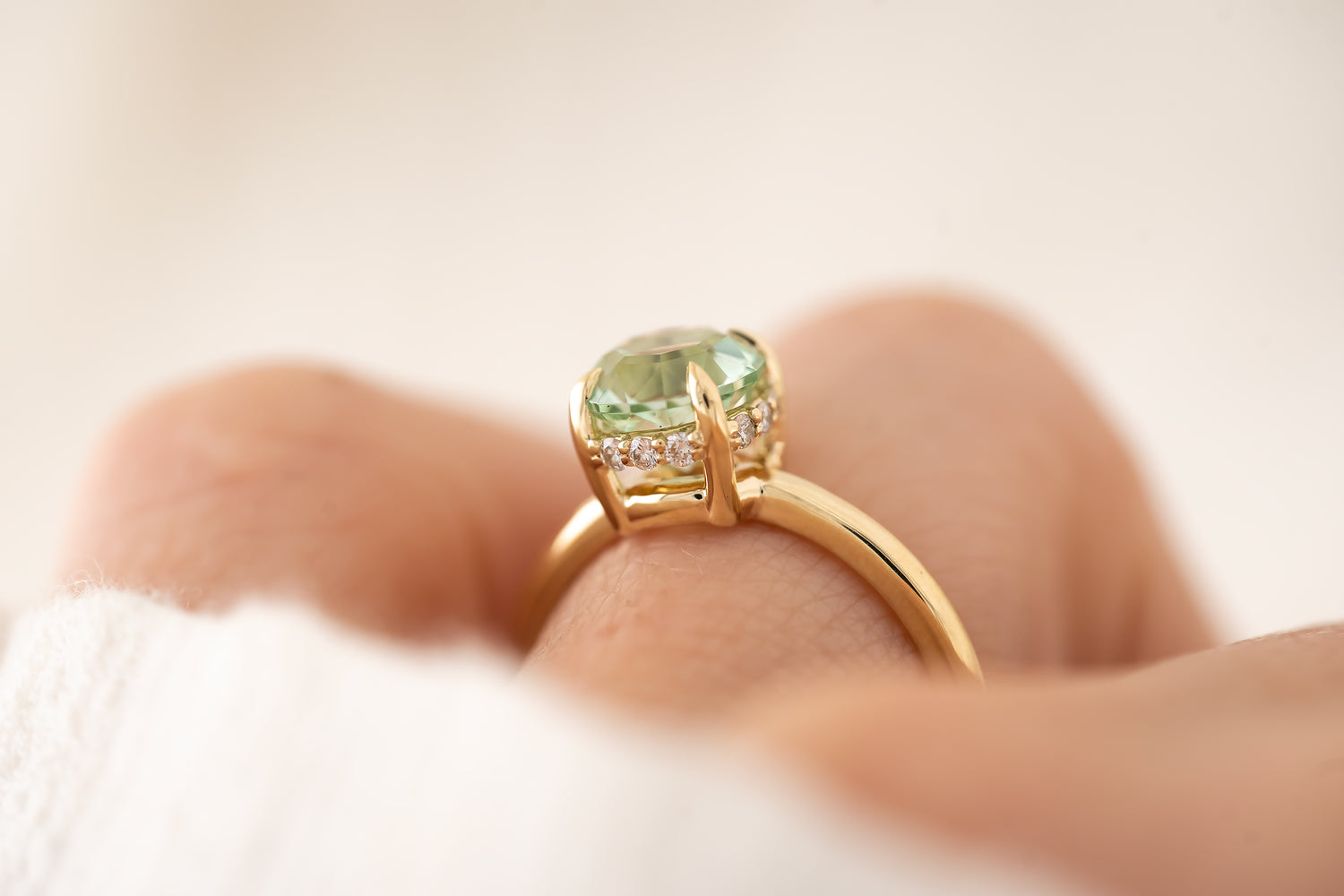 The Hidden Halo Ring - 1.7 CT Round Seafoam Tourmaline - Lavender Creek Gems
