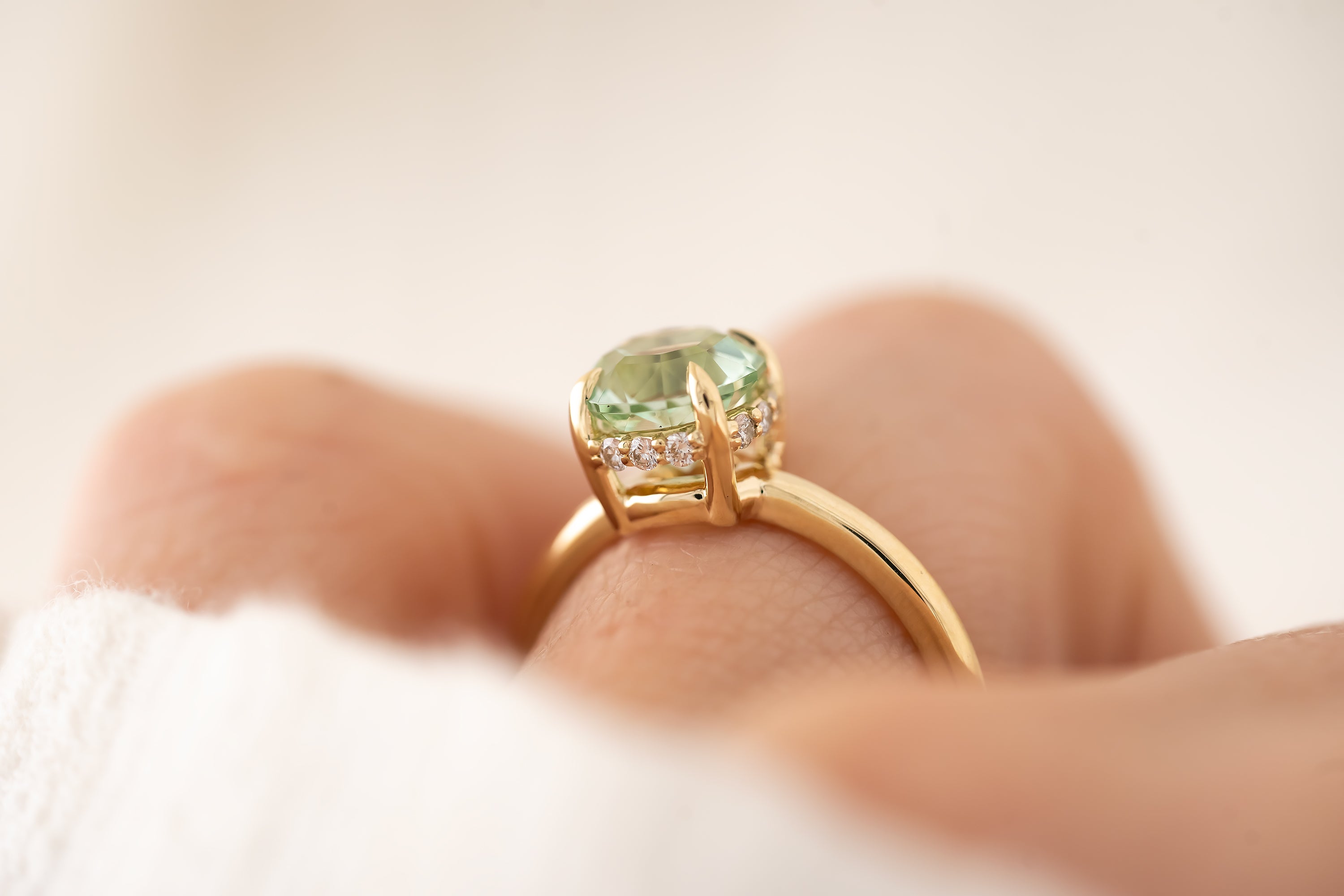 The Hidden Halo Ring - 1.7 CT Round Seafoam Tourmaline - Lavender Creek Gems
