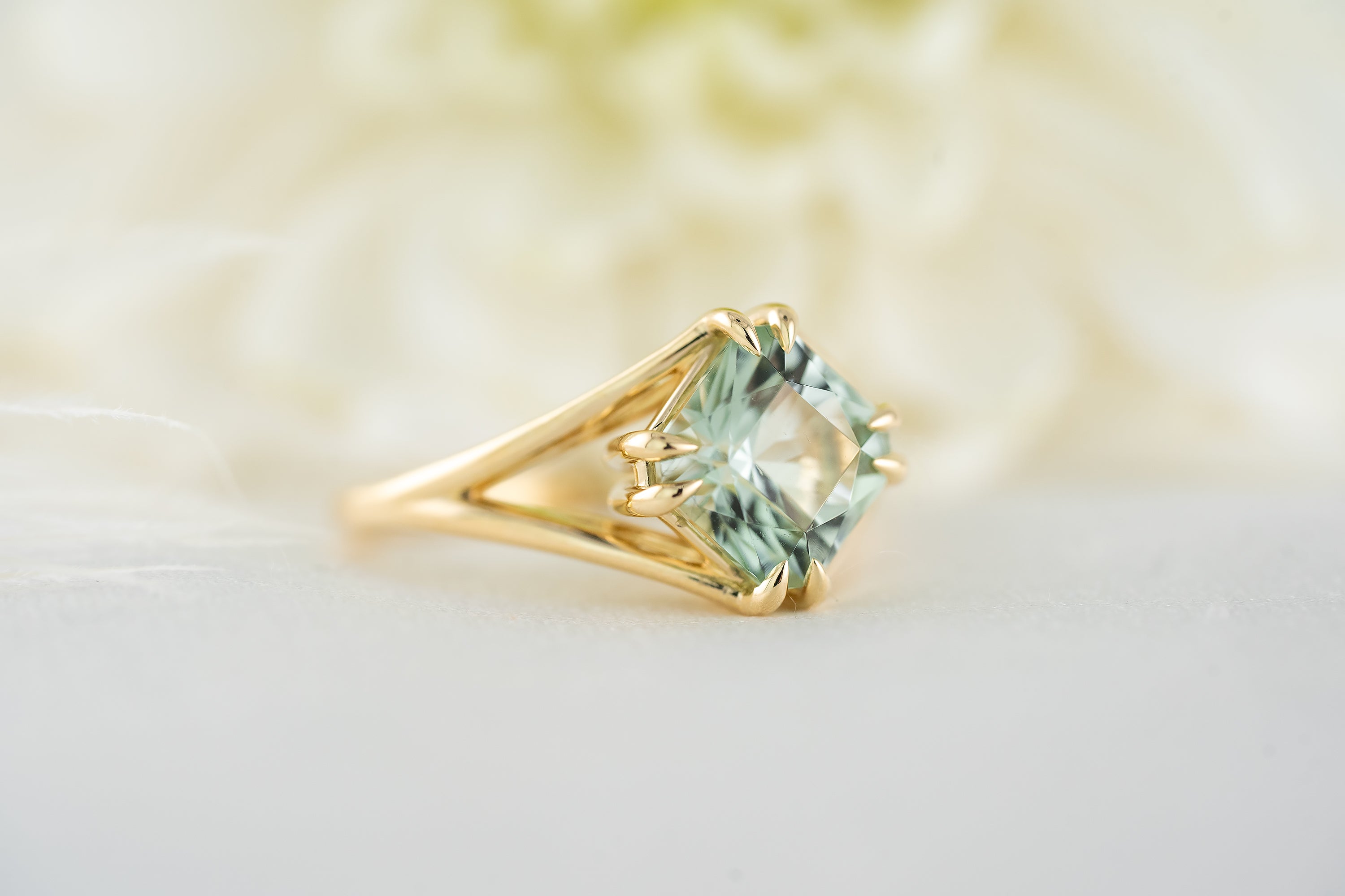 The Weaver Ring | 2.7 CT Square Radiant Mint Green Tourmaline - Lavender Creek Gems