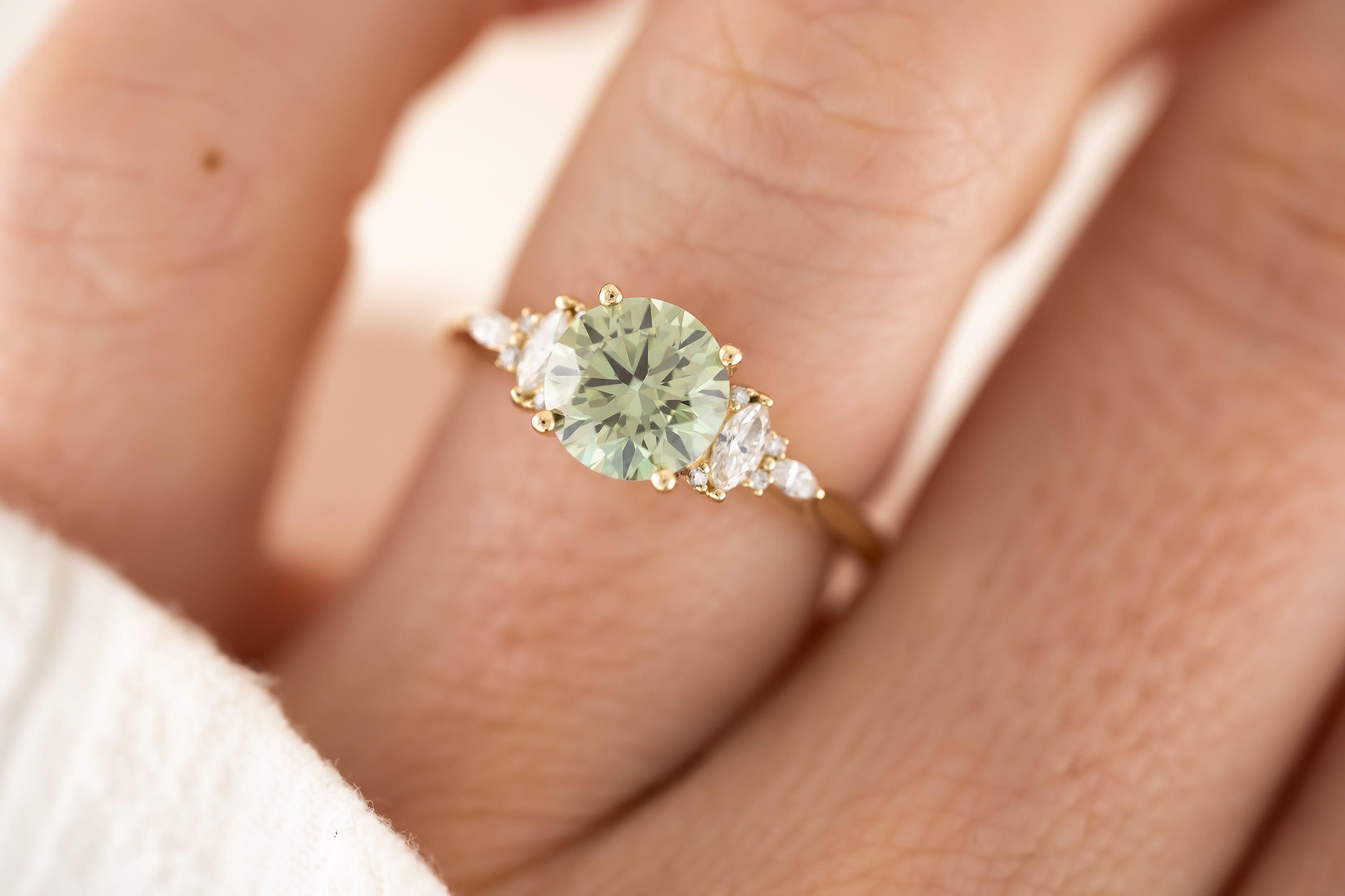 The Maeve Ring - 1.54 CT Round Green Lab Diamond - Lavender Creek Gems