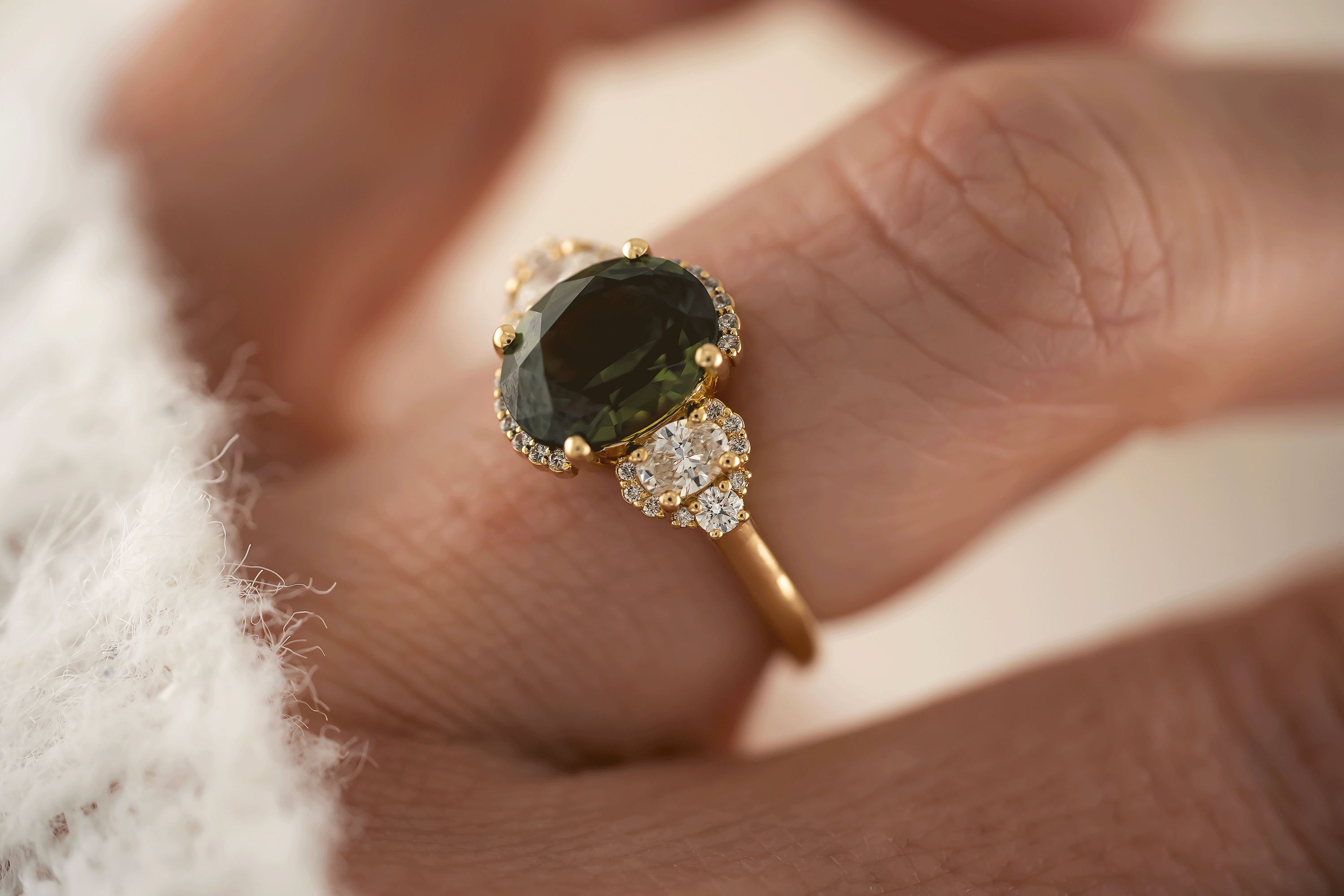 The Cypress Ring | 3.09 CT Oval Forest Green Australian Sapphire - Lavender Creek Gems