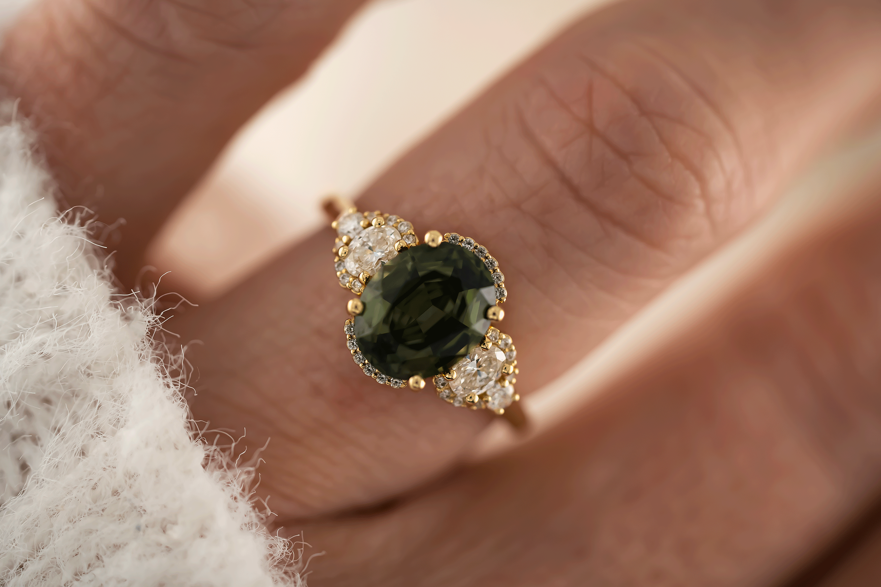 The Cypress Ring | 3.09 CT Oval Forest Green Australian Sapphire - Lavender Creek Gems