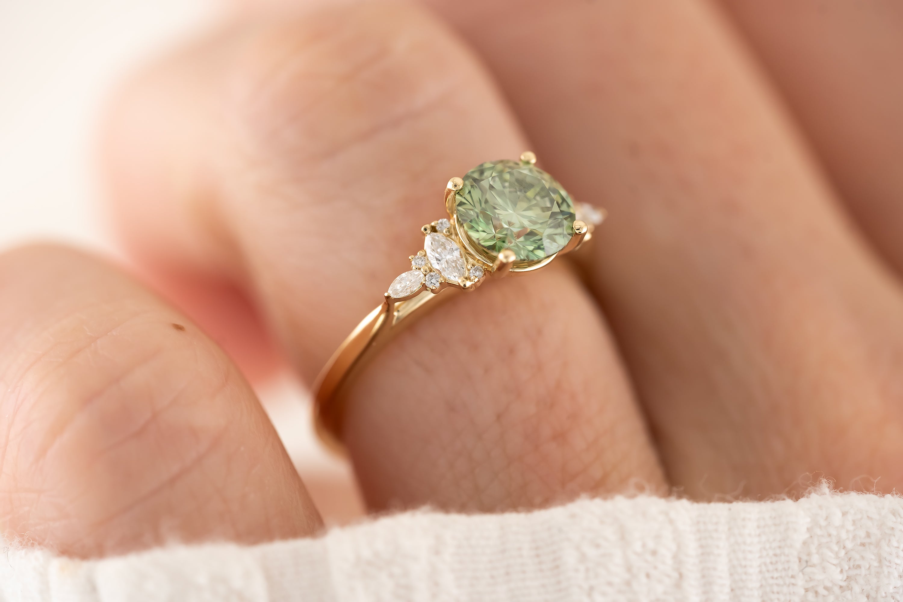 The Maeve Ring - 1.54 CT Round Green Lab Diamond - Lavender Creek Gems