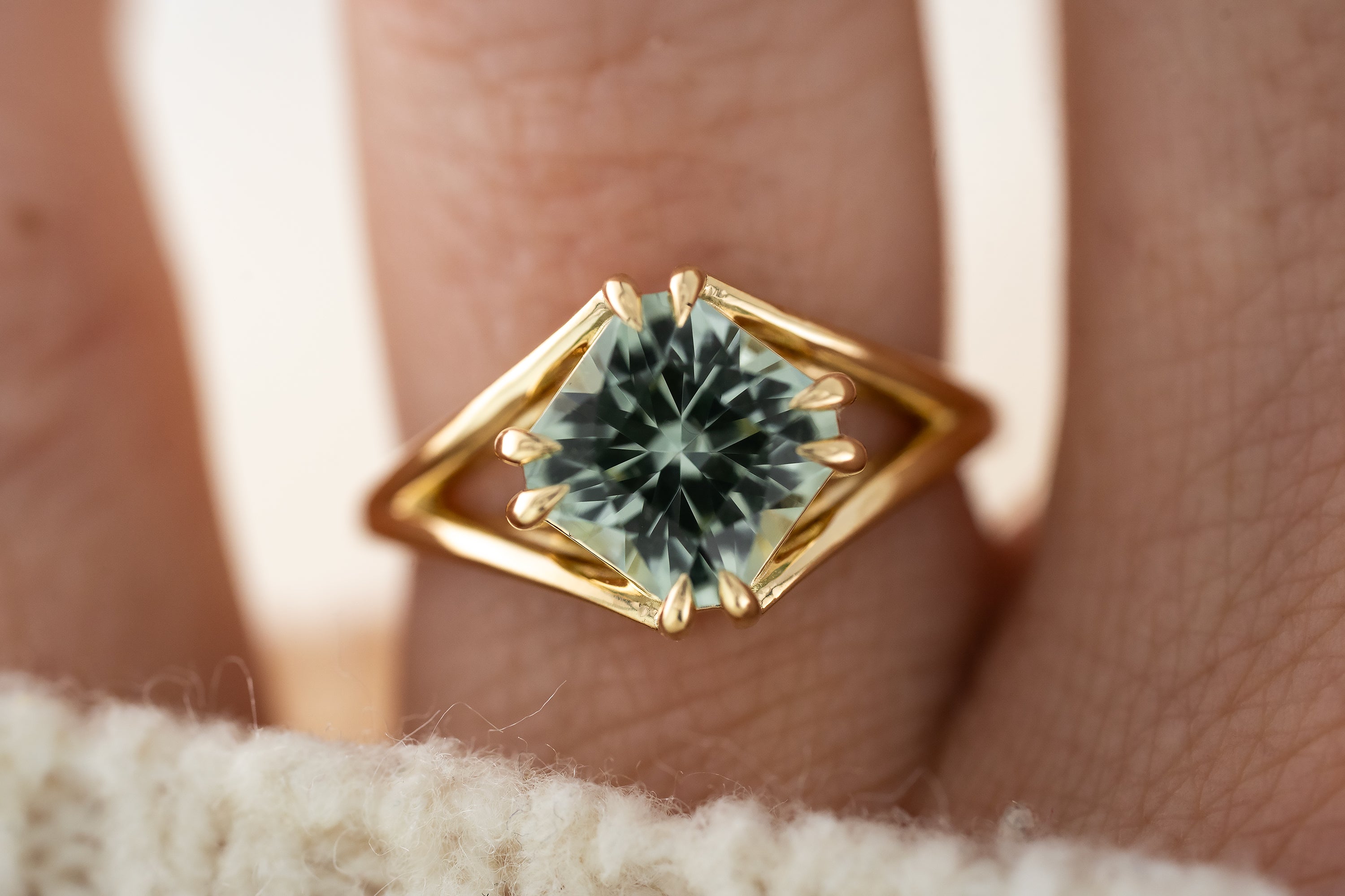 The Weaver Ring | 2.7 CT Square Radiant Mint Green Tourmaline - Lavender Creek Gems